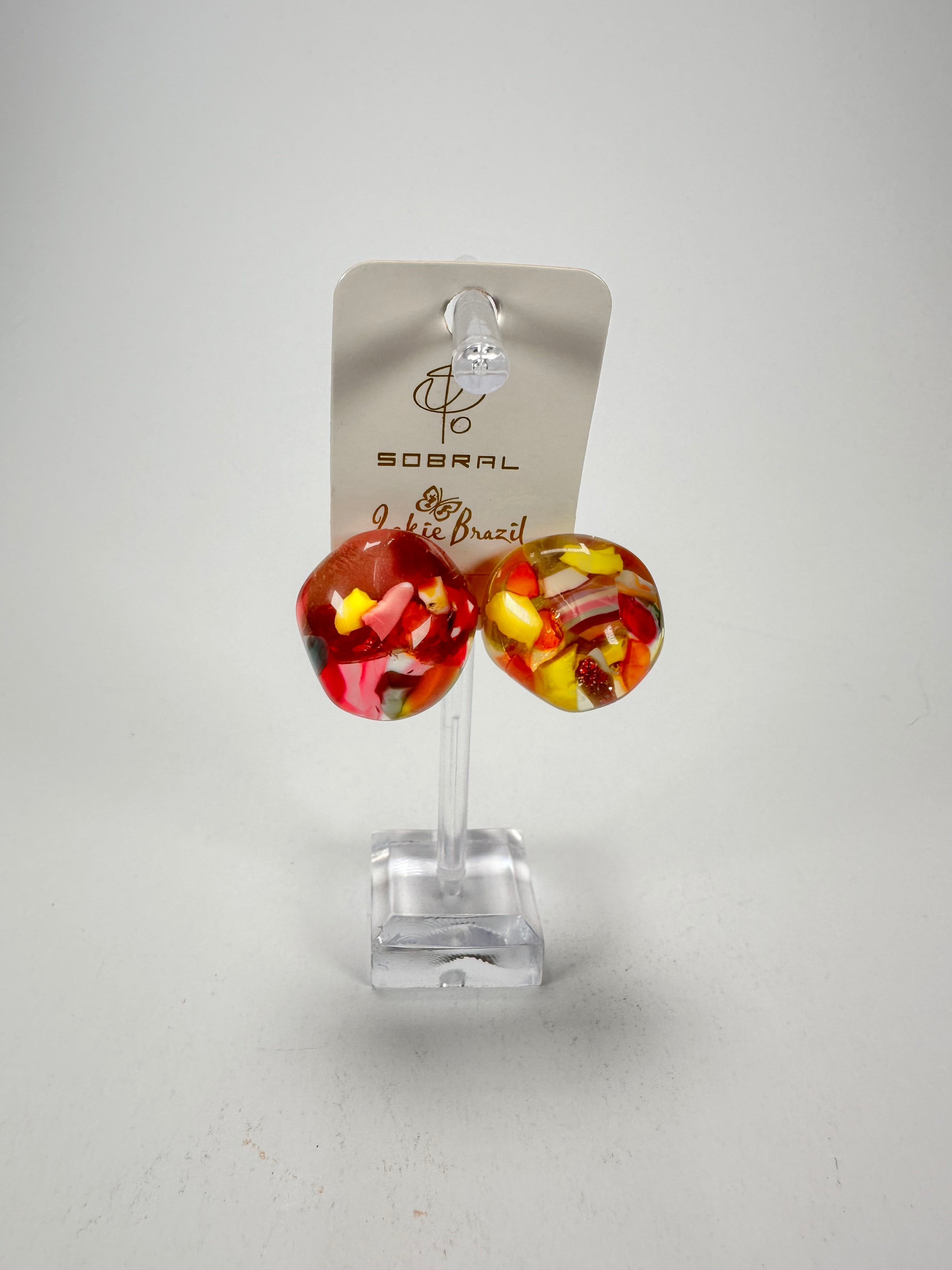Jackie Brazil "Moda" Cascade  Abstract Clip On Resin Earrings ( E2962 )