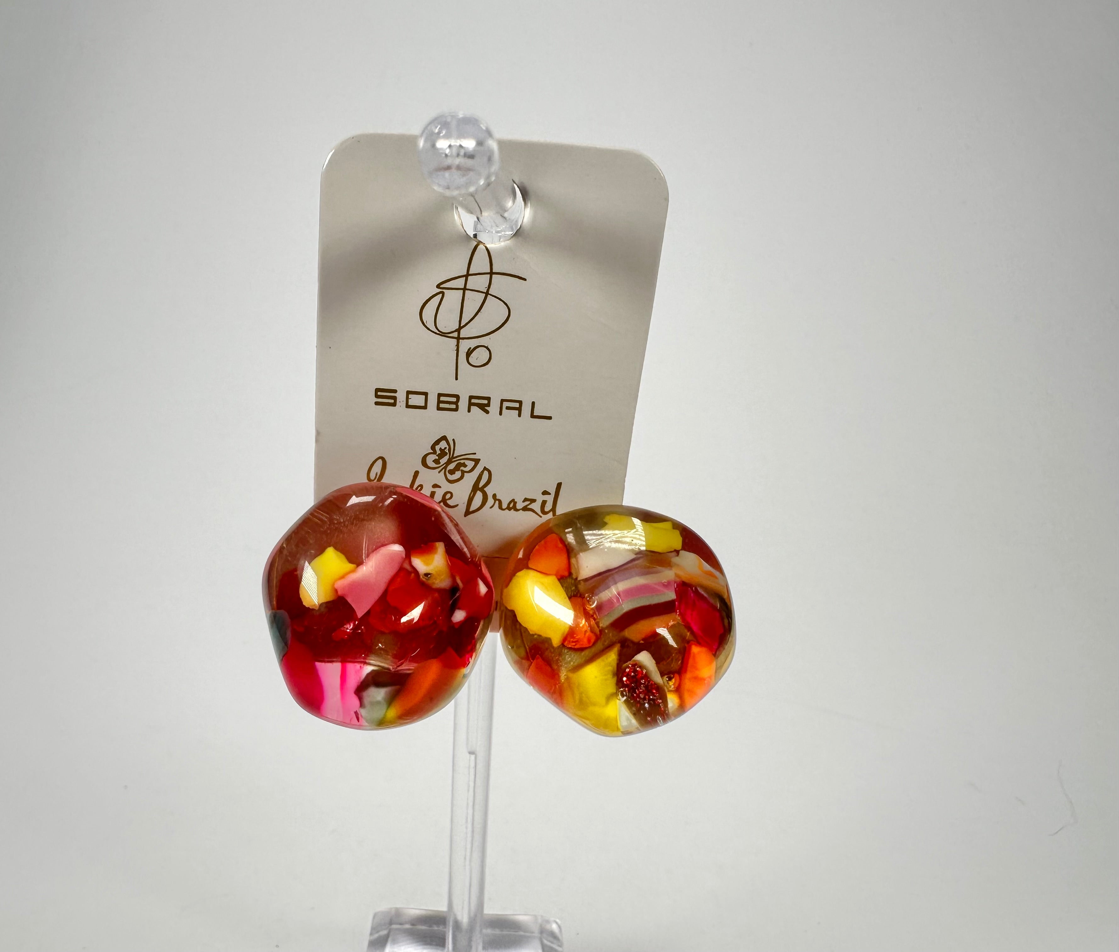Jackie Brazil "Moda" Cascade  Abstract Clip On Resin Earrings ( E2962 )