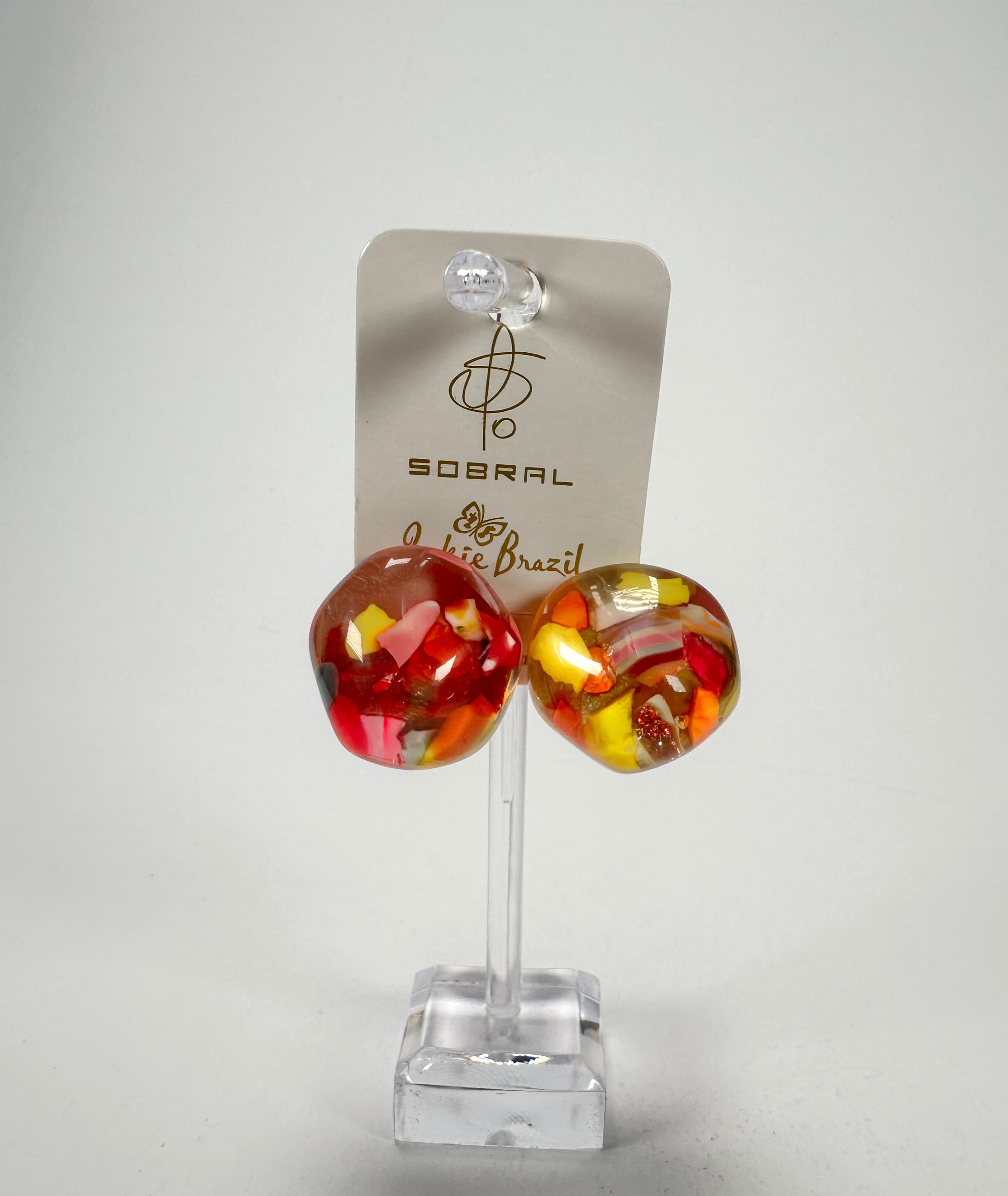 Jackie Brazil "Moda" Cascade  Abstract Clip On Resin Earrings ( E2962 )