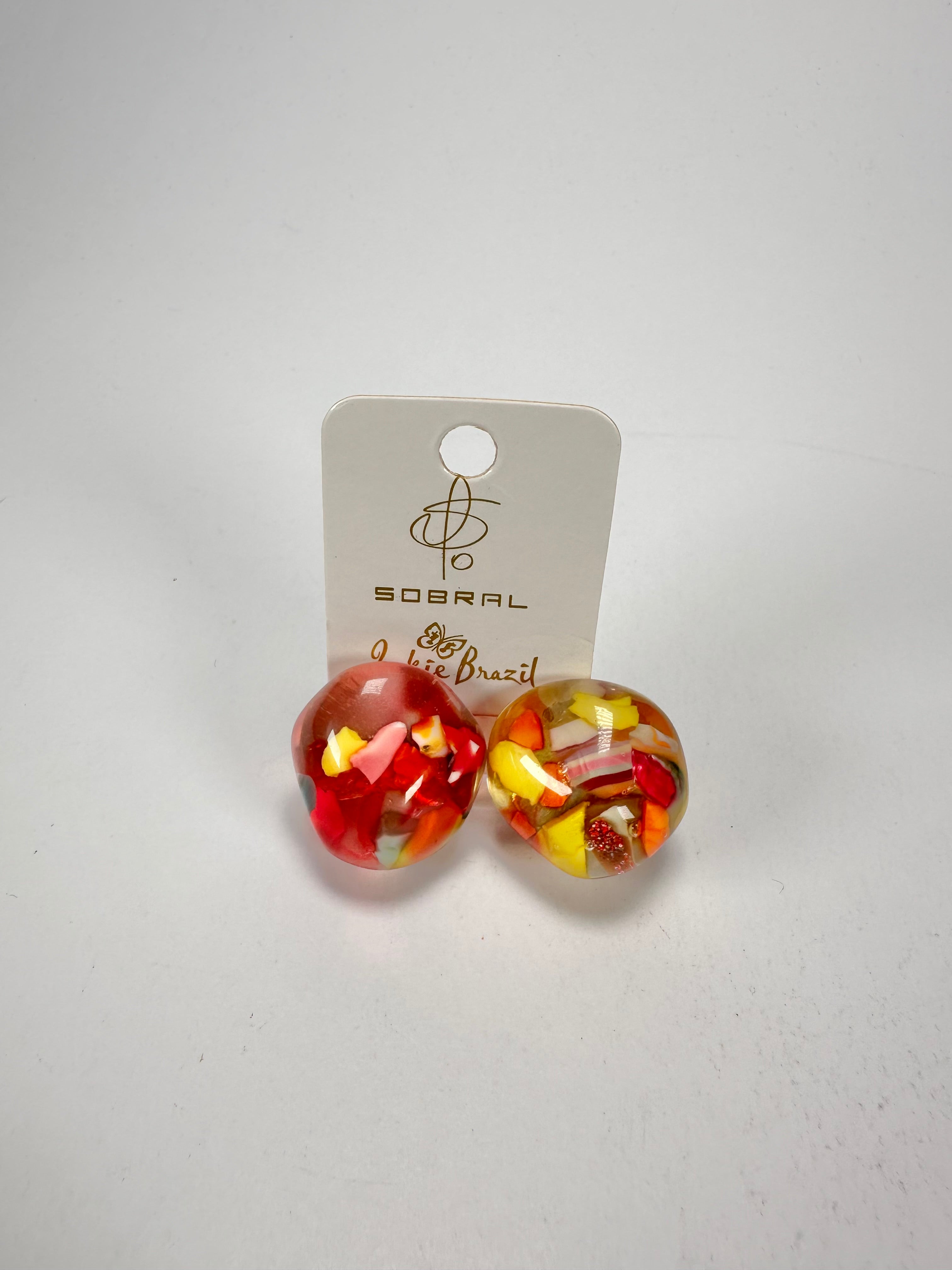 Jackie Brazil "Moda" Cascade  Abstract Clip On Resin Earrings ( E2962 )