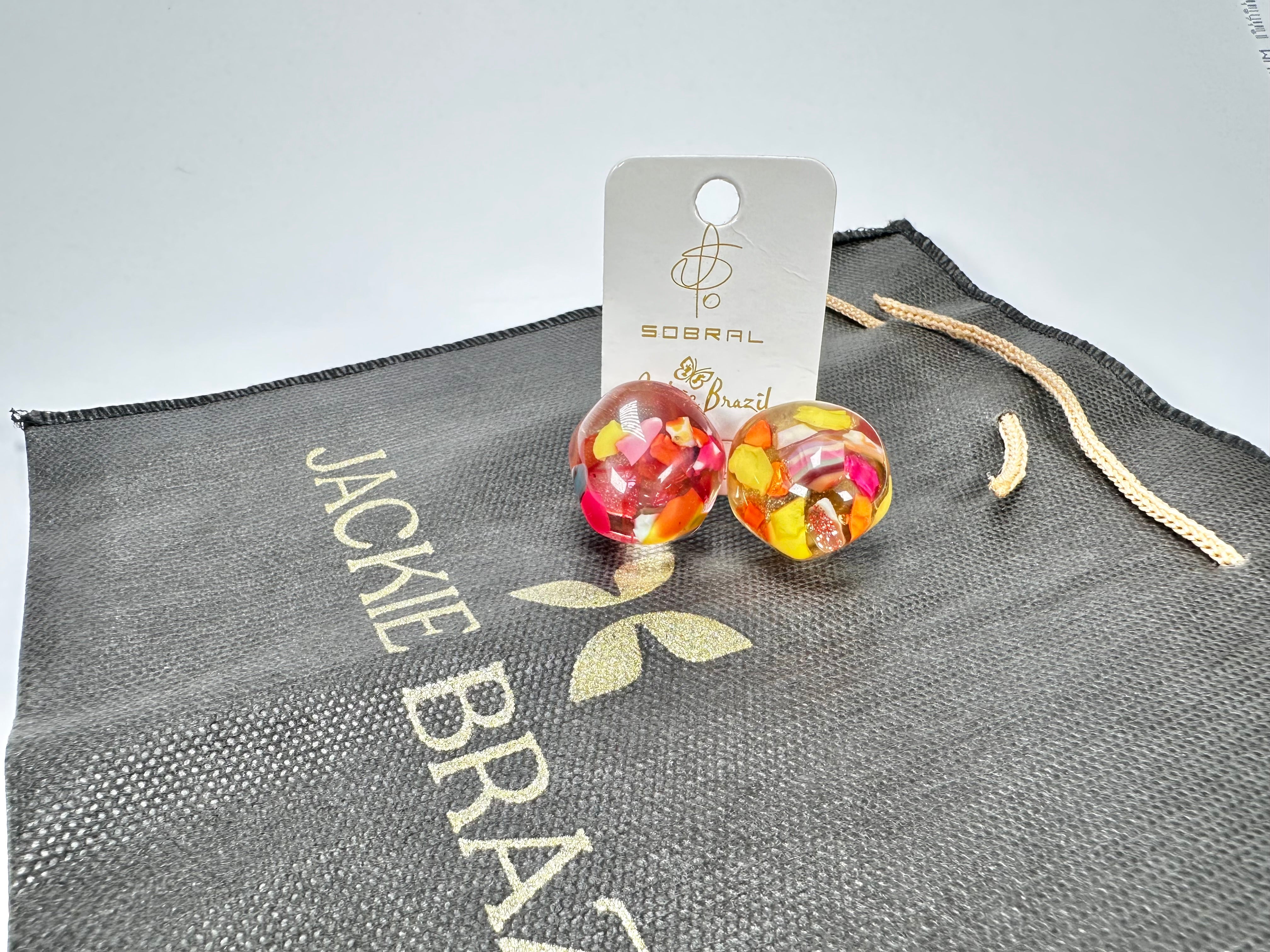 Jackie Brazil "Moda" Cascade  Abstract Clip On Resin Earrings ( E2962 )