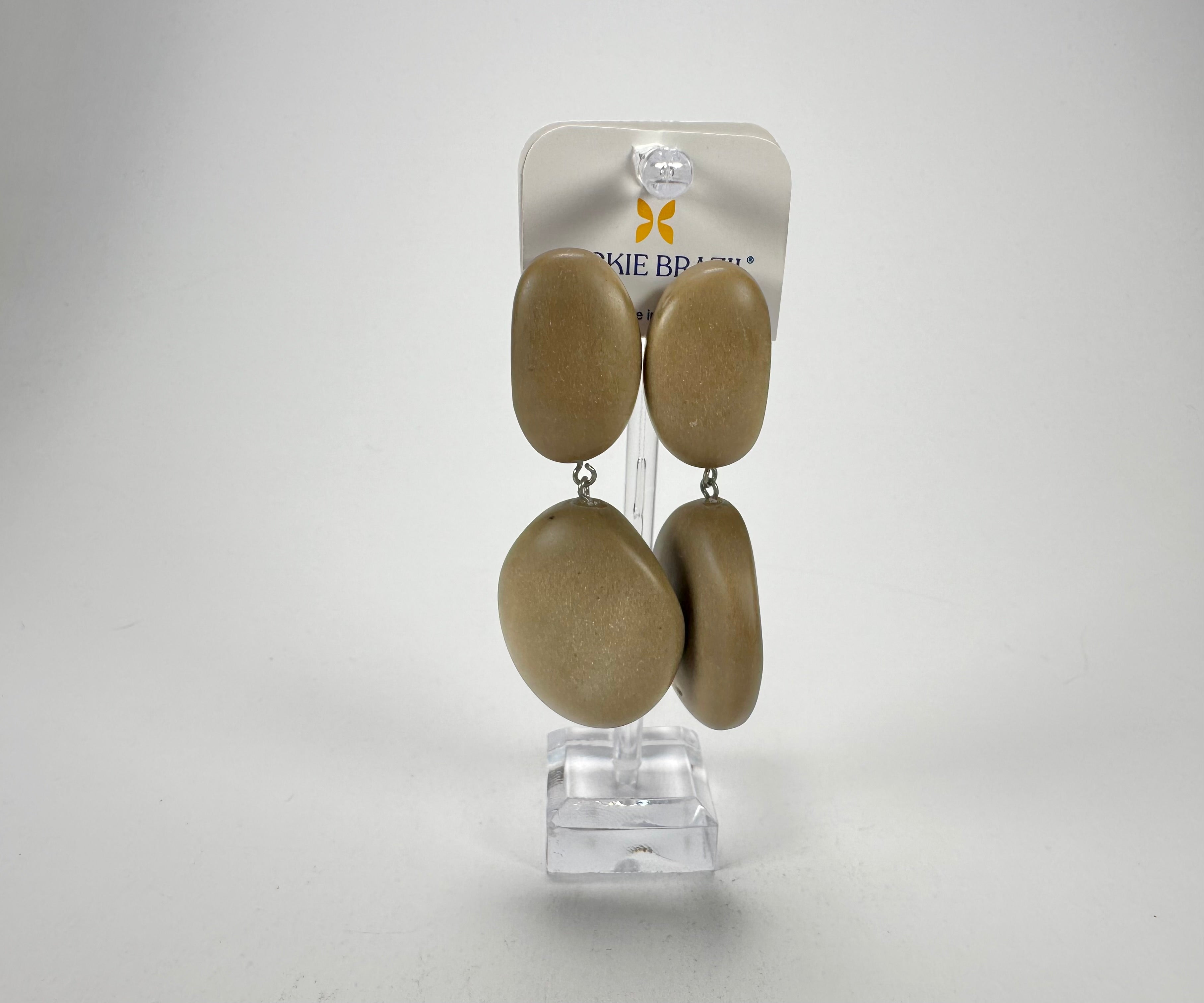Jackie Brazil "Brown Matte" Medium Riverstone Double Pendant Resin Earrings ( E3900 )