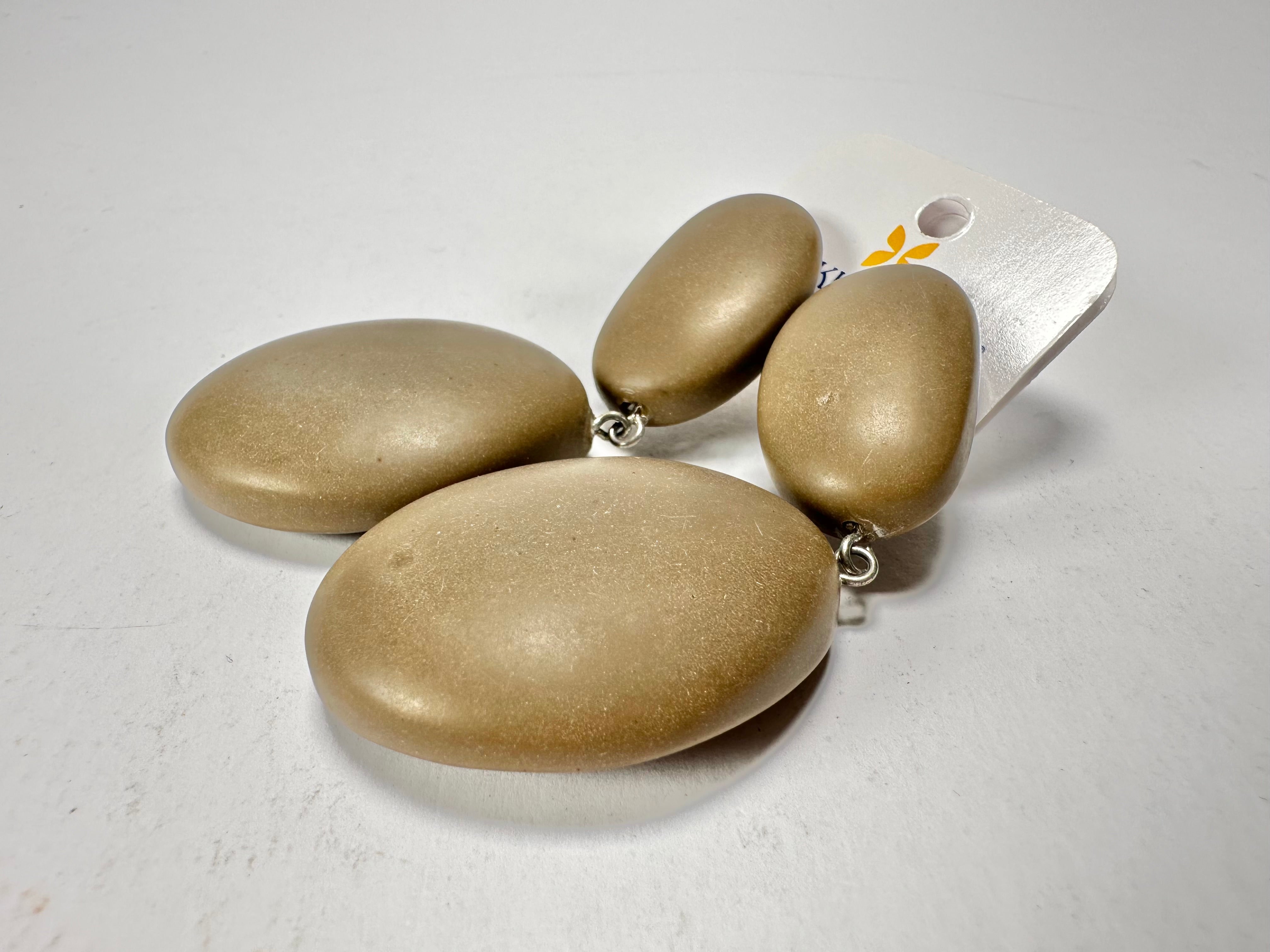 Jackie Brazil "Brown Matte" Medium Riverstone Double Pendant Resin Earrings ( E3900 )