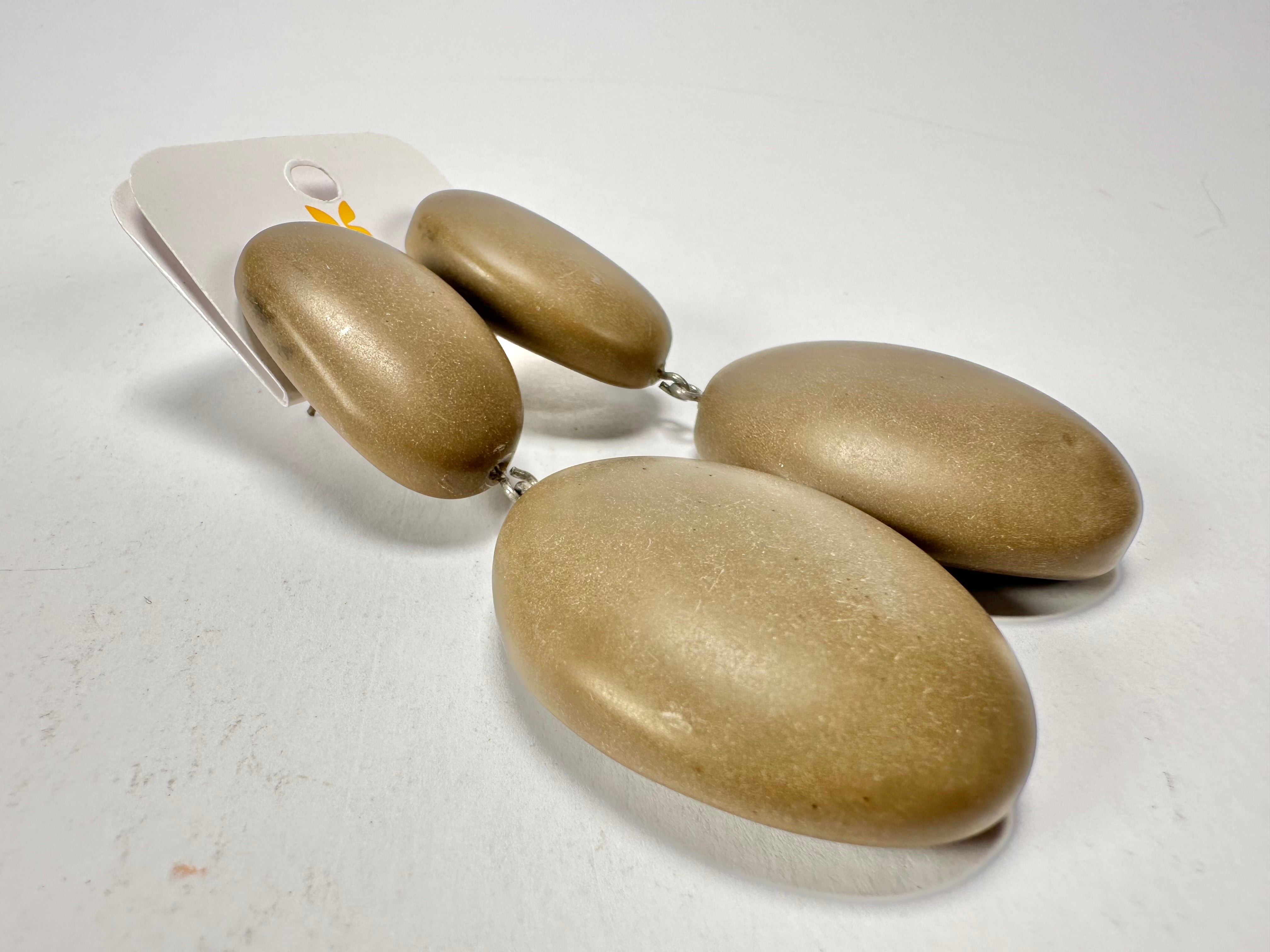 Jackie Brazil "Brown Matte" Medium Riverstone Double Pendant Resin Earrings ( E3900 )