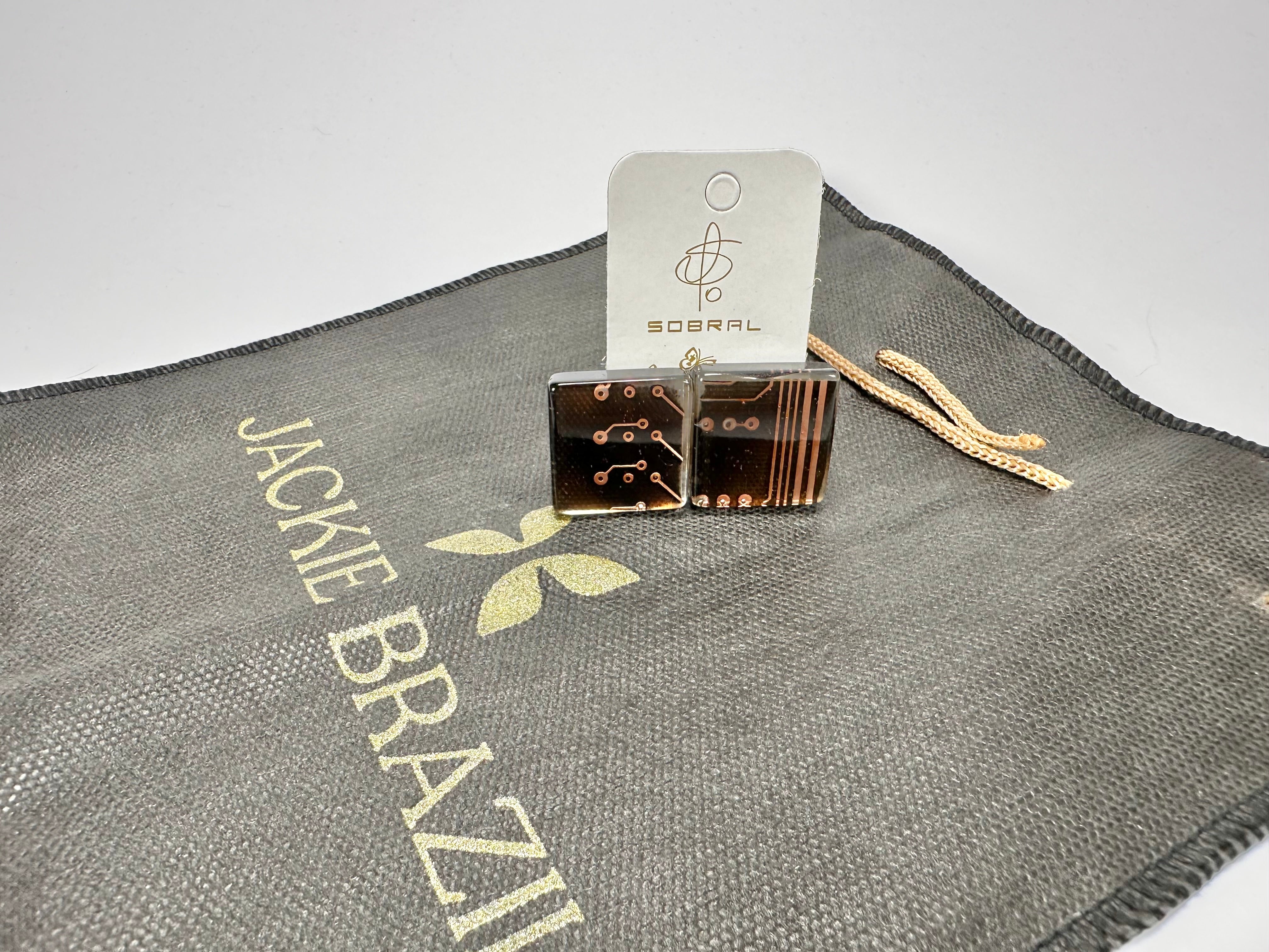 Jackie Brazil "Dale" Flash Digital Square Clip On Resin Earrings ( E3217 )