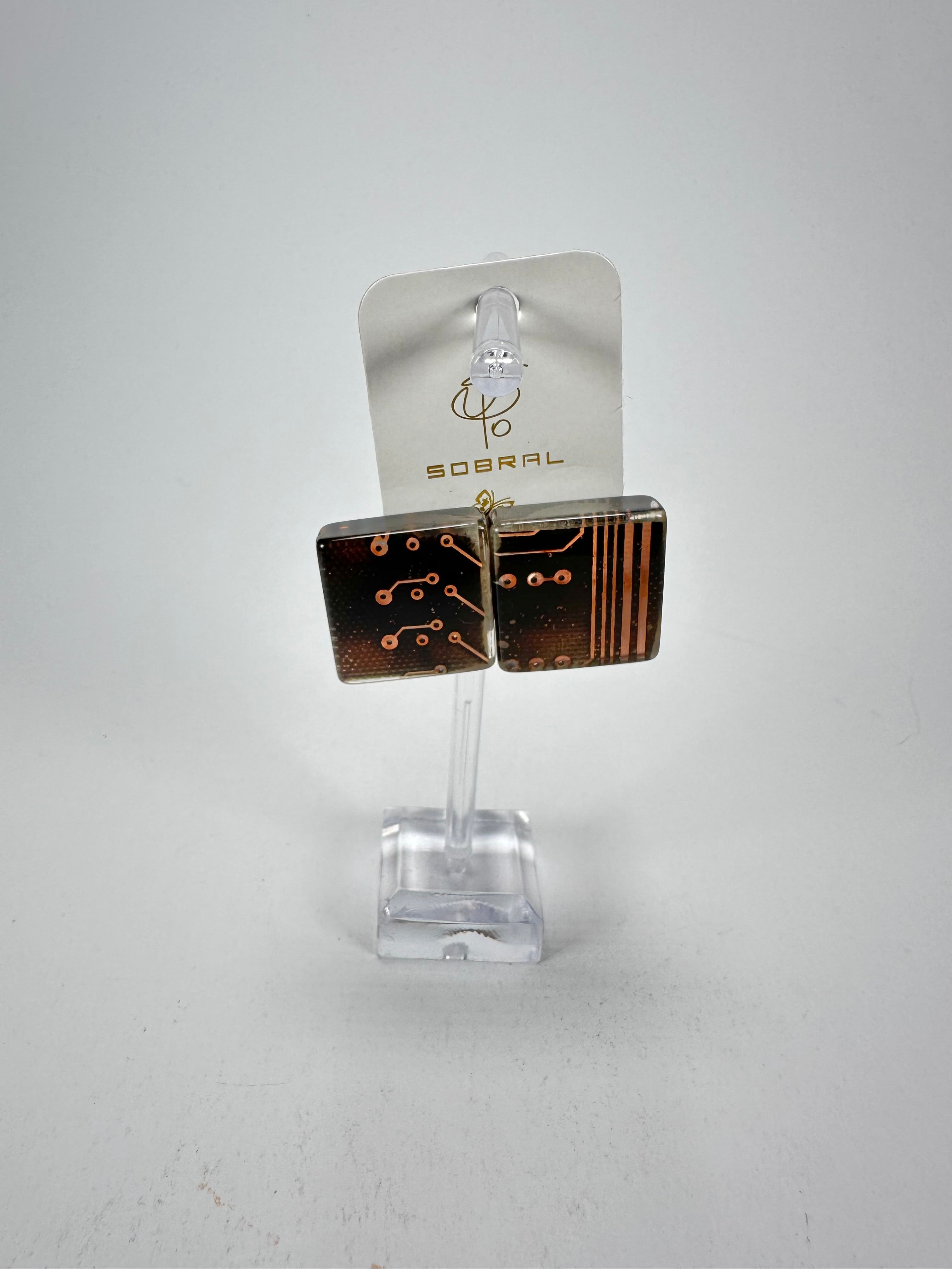 Jackie Brazil "Dale" Flash Digital Square Clip On Resin Earrings ( E3217 )