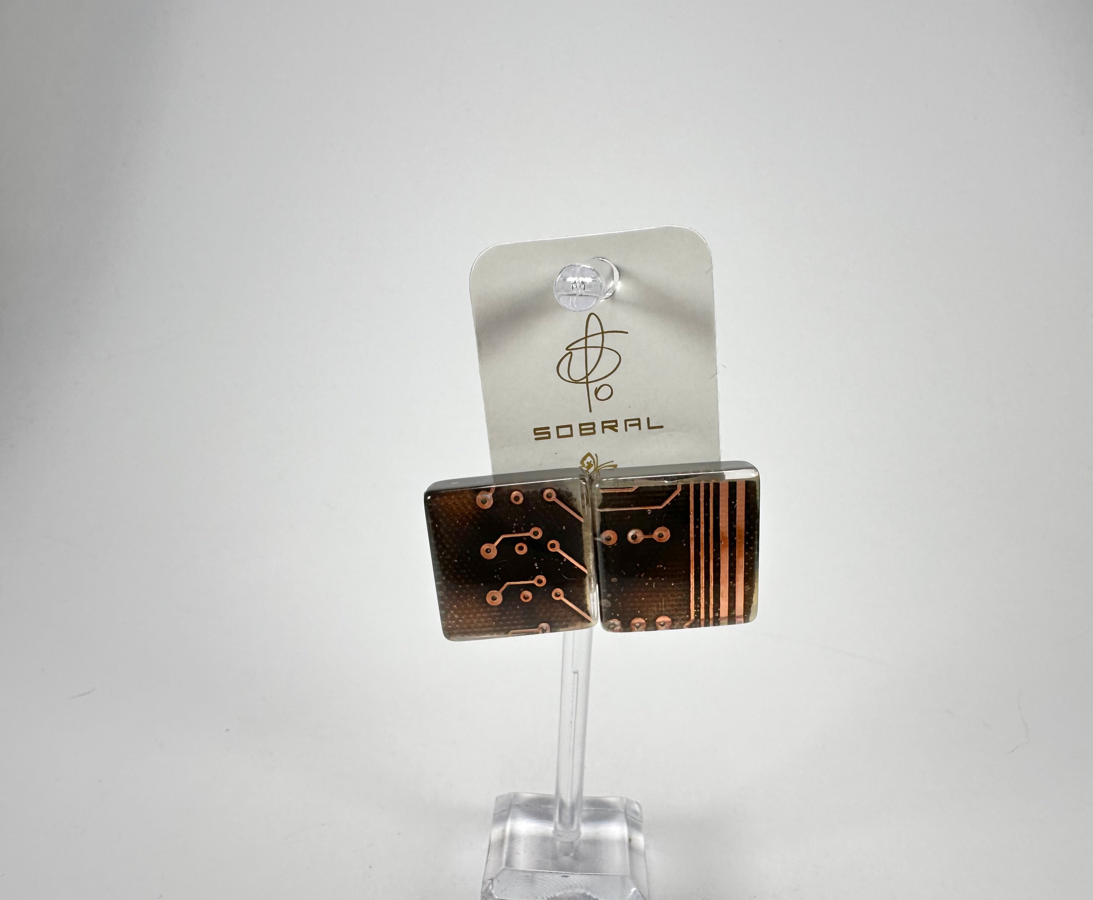 Jackie Brazil "Dale" Flash Digital Square Clip On Resin Earrings ( E3217 )