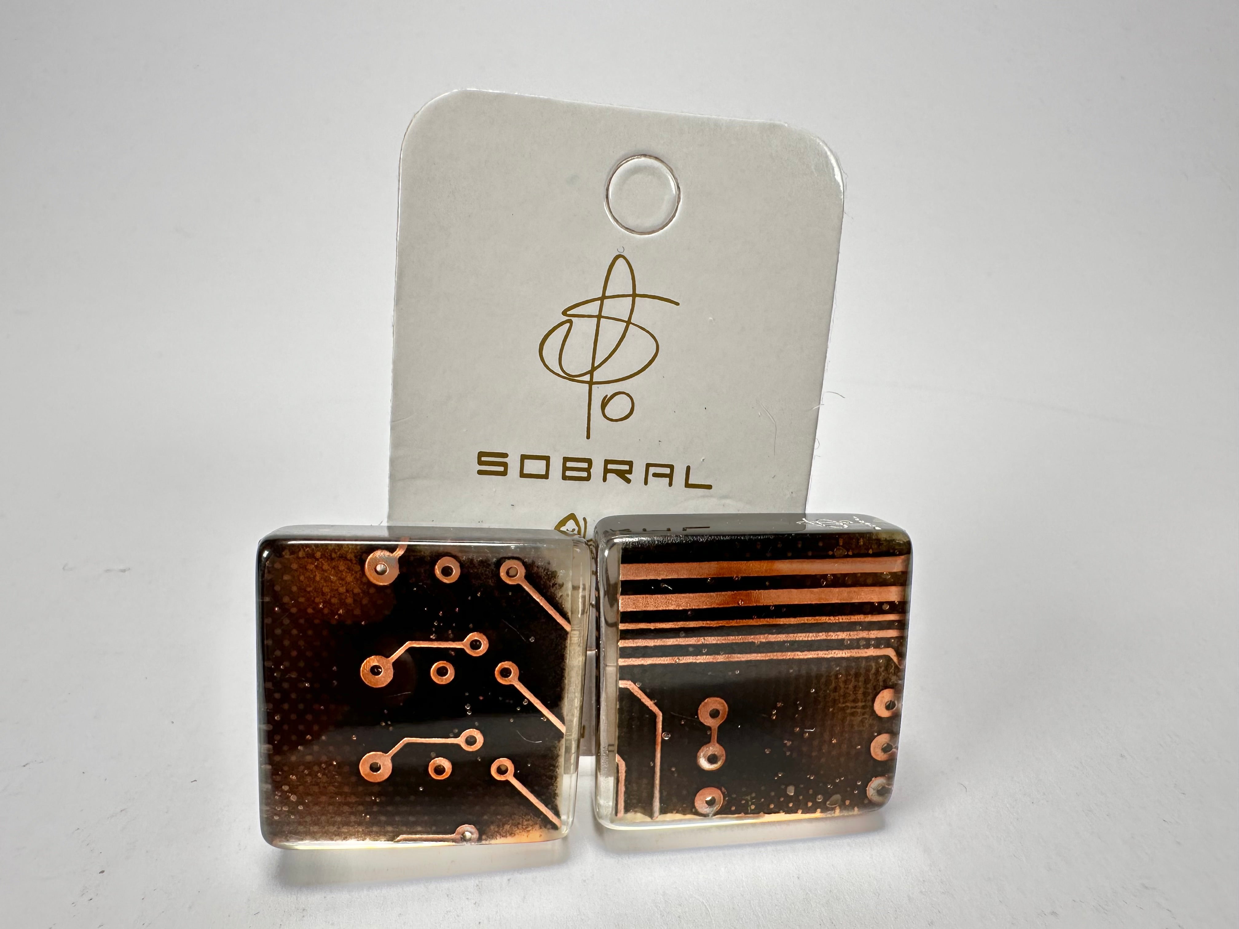 Jackie Brazil "Dale" Flash Digital Square Clip On Resin Earrings ( E3217 )