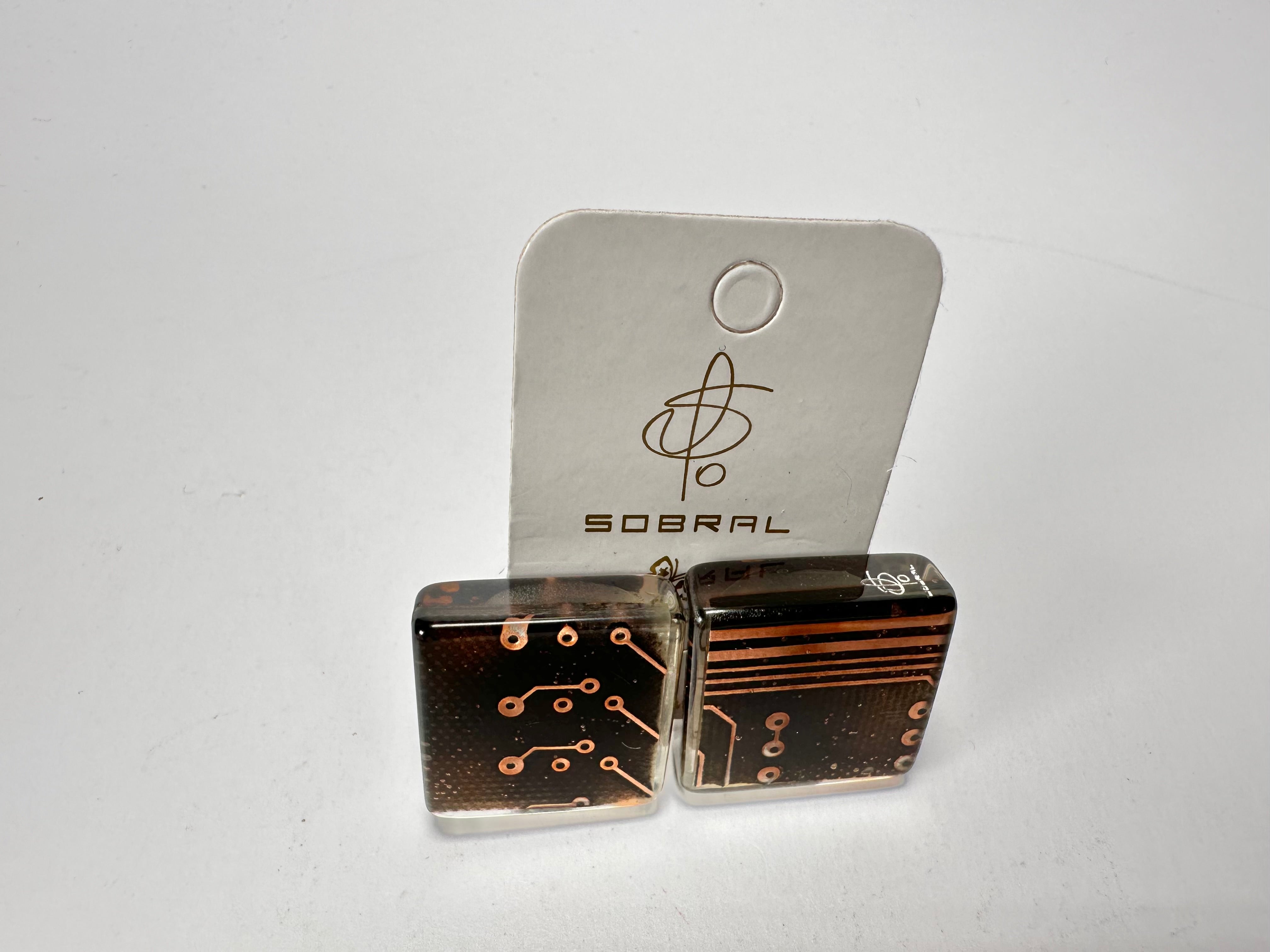 Jackie Brazil "Dale" Flash Digital Square Clip On Resin Earrings ( E3217 )