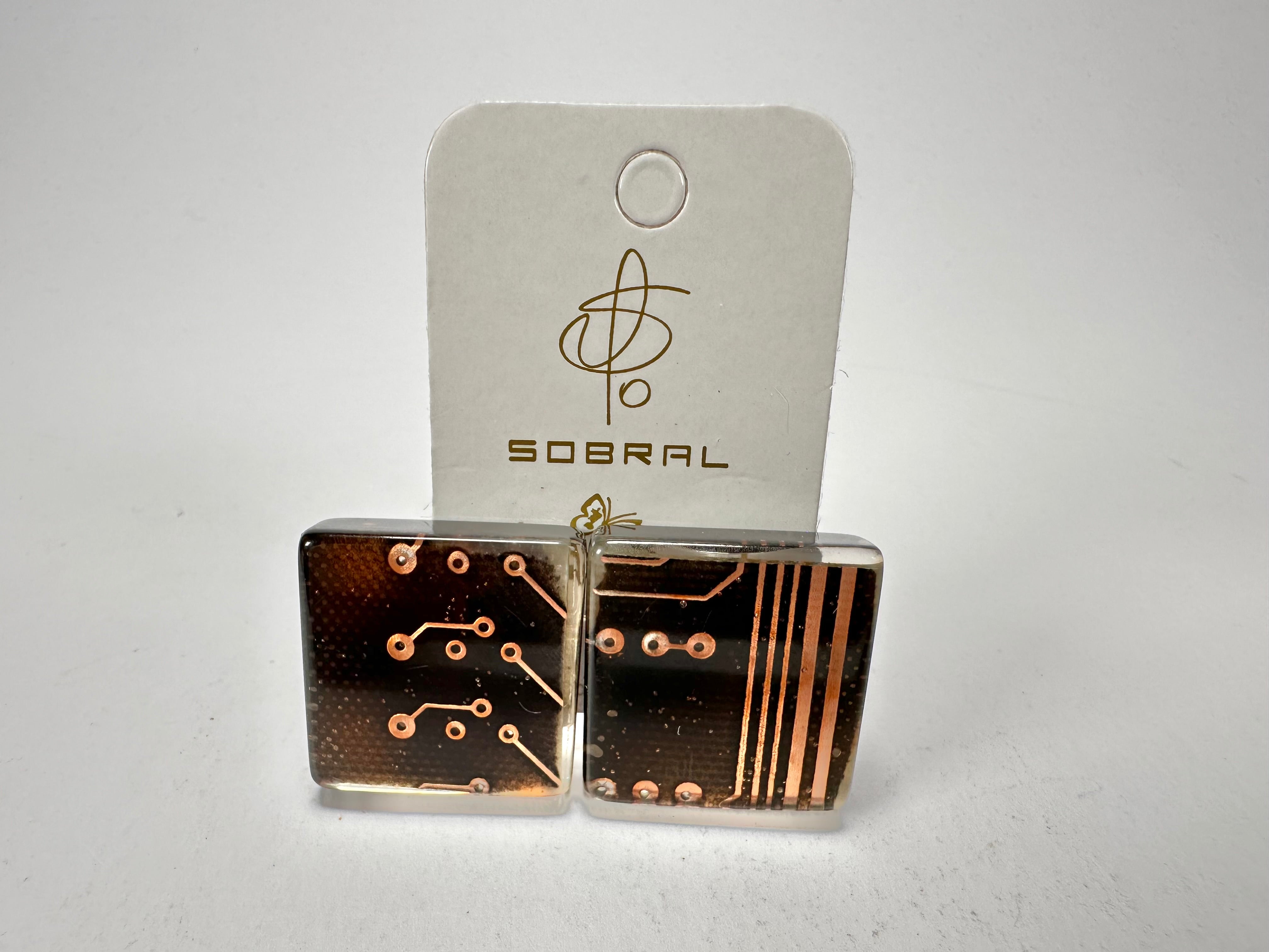Jackie Brazil "Dale" Flash Digital Square Clip On Resin Earrings ( E3217 )