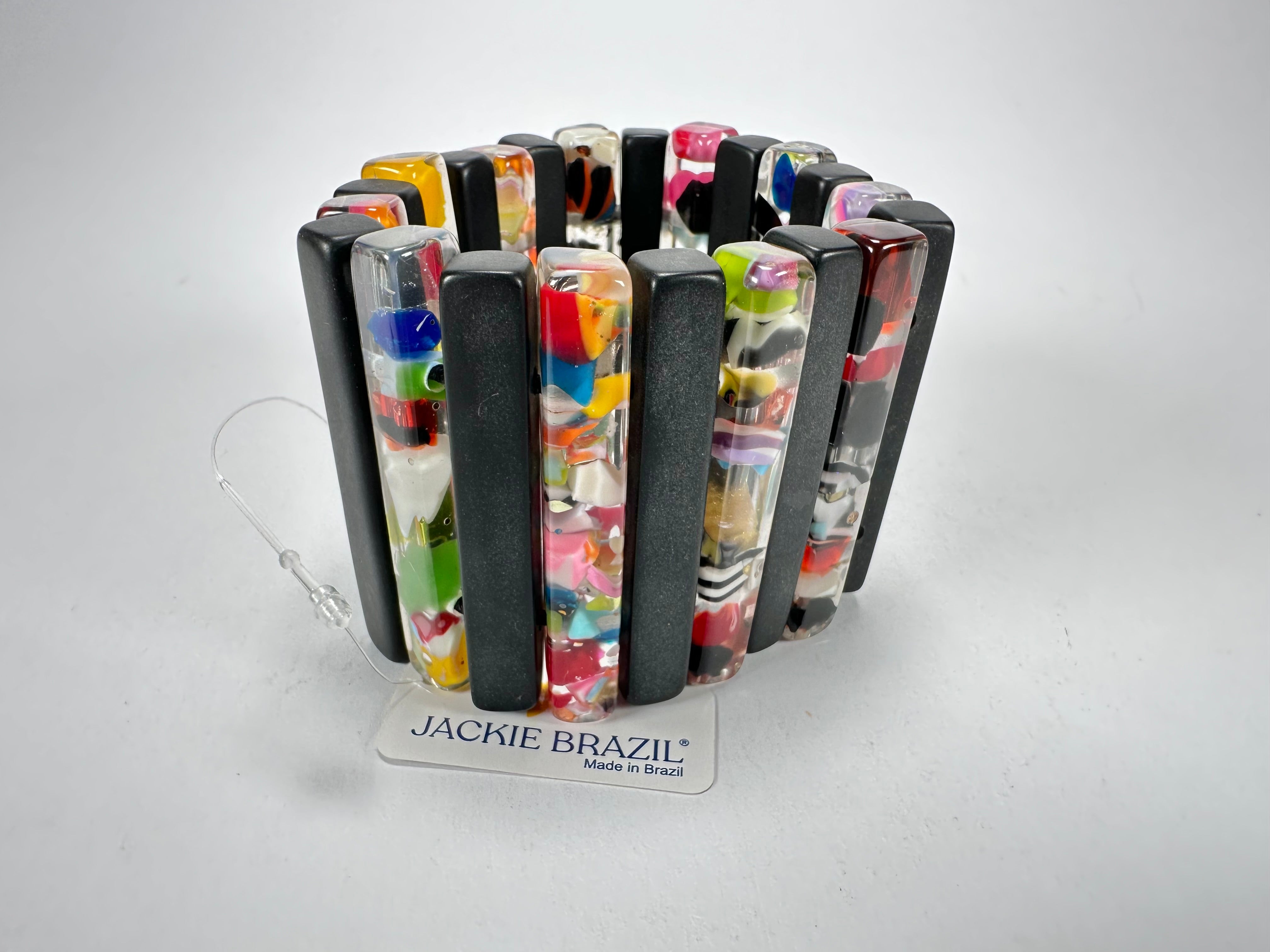 Jackie Brazil "Clarissa" Black & Cascade Thin Rectangles Elasticated Bracelet ( B2335 )