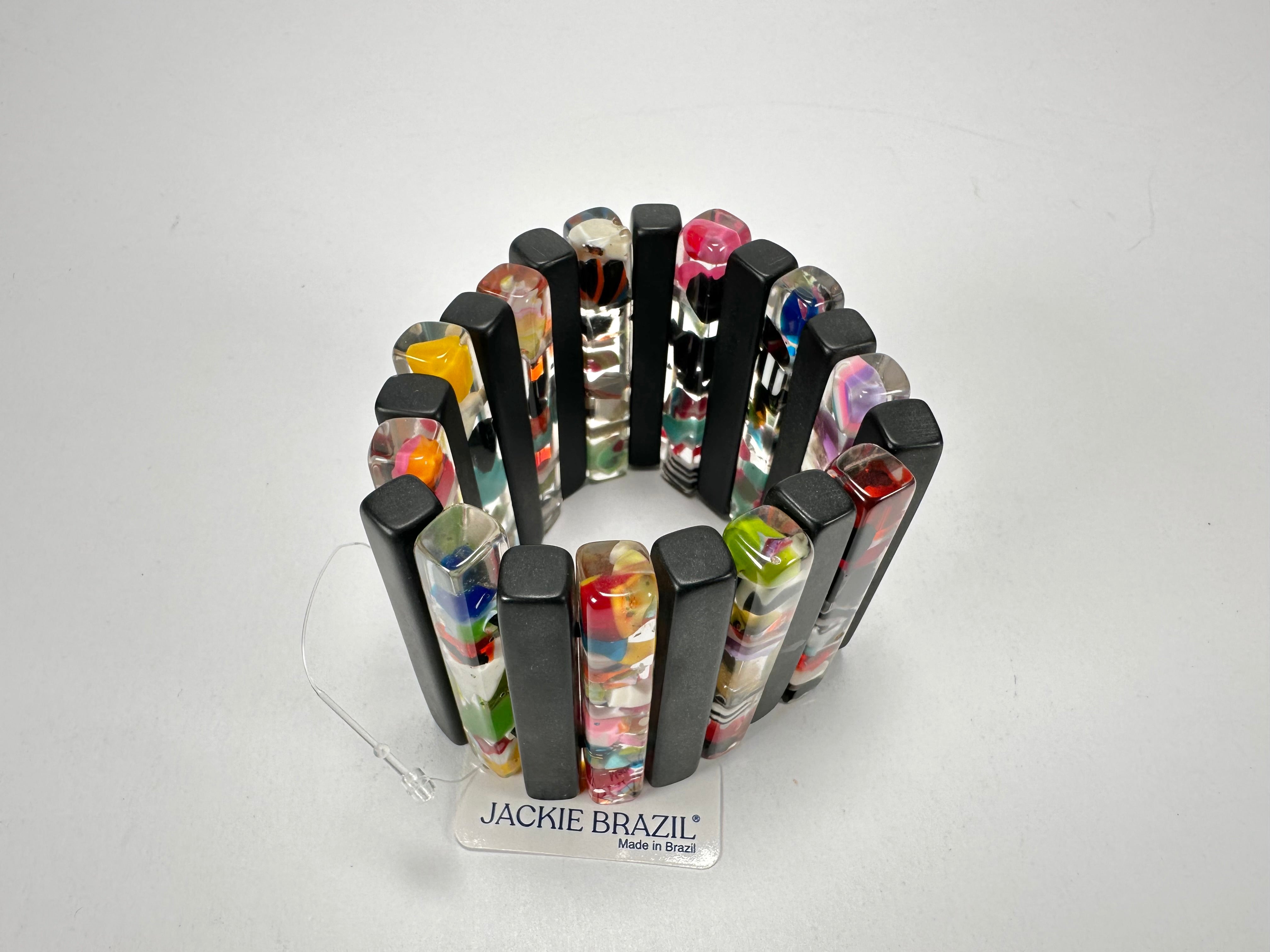 Jackie Brazil "Clarissa" Black & Cascade Thin Rectangles Elasticated Bracelet ( B2335 )