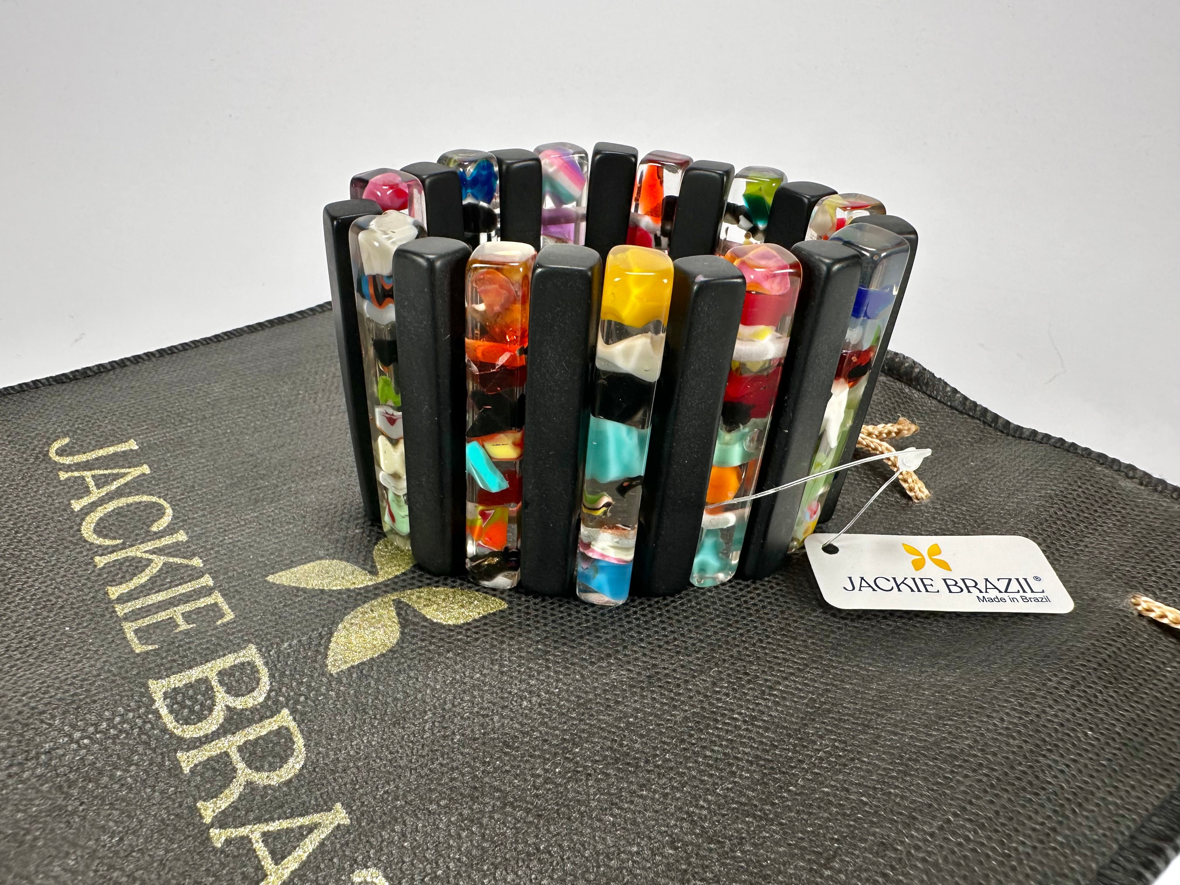 Jackie Brazil "Clarissa" Black & Cascade Thin Rectangles Elasticated Bracelet ( B2335 )