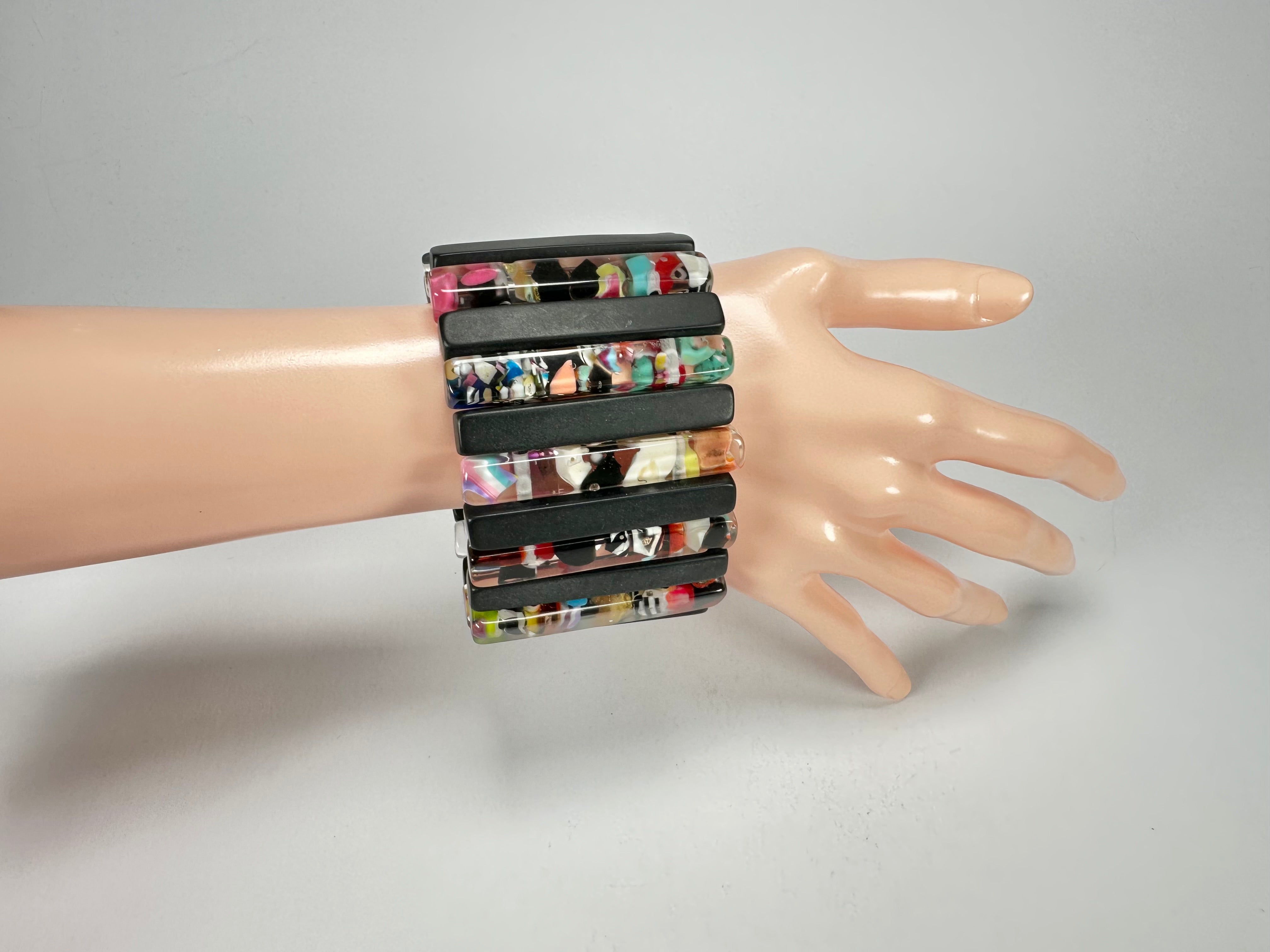 Jackie Brazil "Clarissa" Black & Cascade Thin Rectangles Elasticated Bracelet ( B2335 )