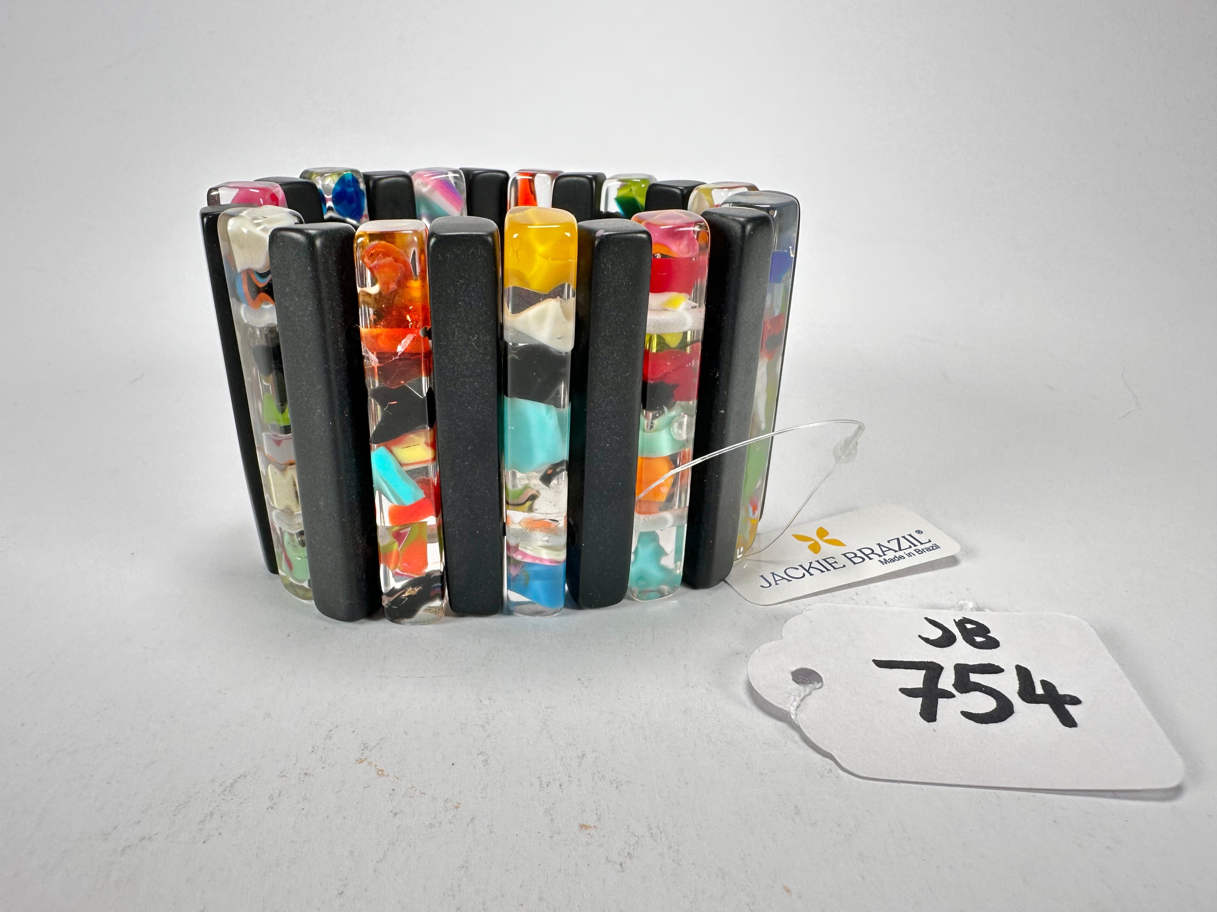 Jackie Brazil "Clarissa" Black & Cascade Thin Rectangles Elasticated Bracelet ( B2335 )