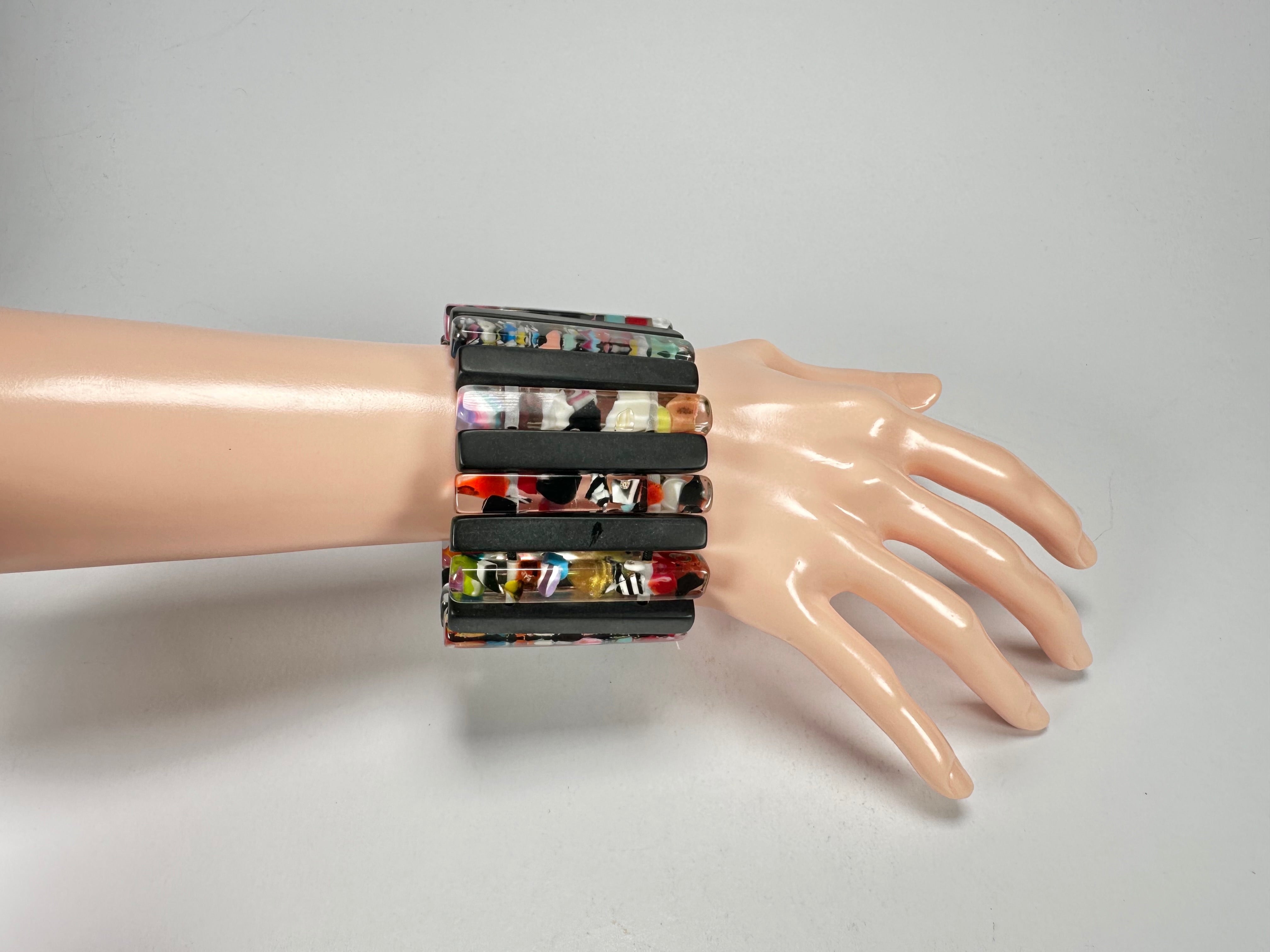 Jackie Brazil "Clarissa" Black & Cascade Thin Rectangles Elasticated Bracelet ( B2335 )