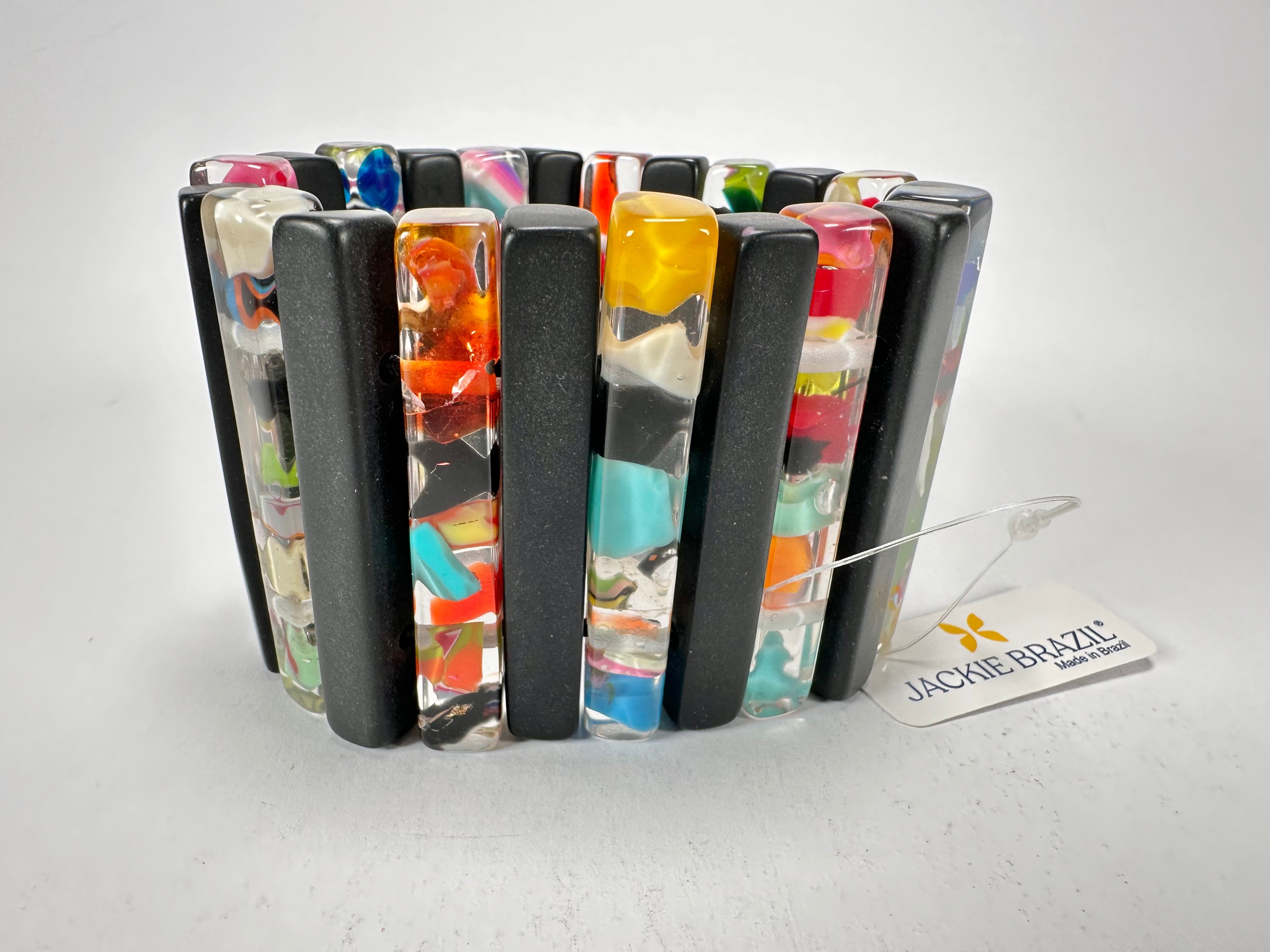 Jackie Brazil "Clarissa" Black & Cascade Thin Rectangles Elasticated Bracelet ( B2335 )