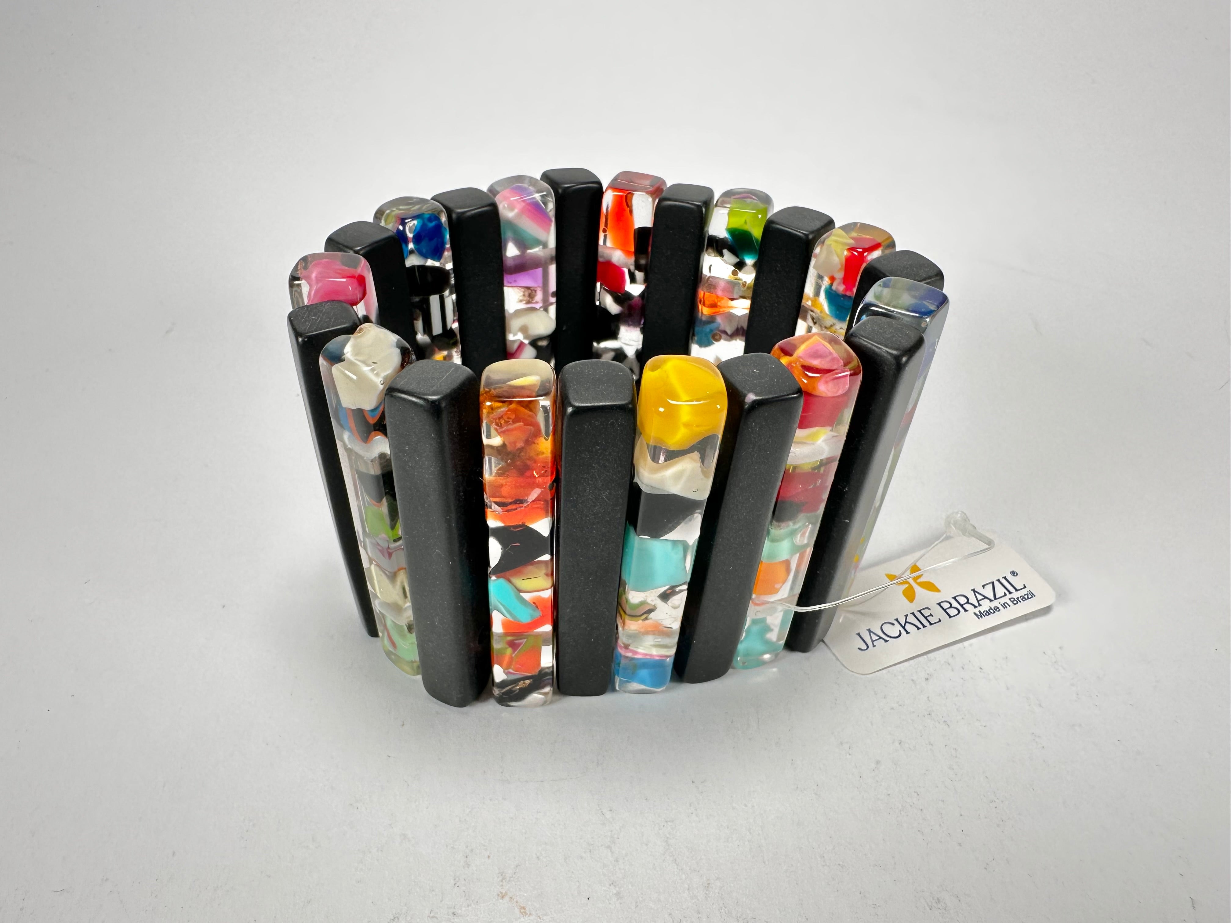 Jackie Brazil "Clarissa" Black & Cascade Thin Rectangles Elasticated Bracelet ( B2335 )