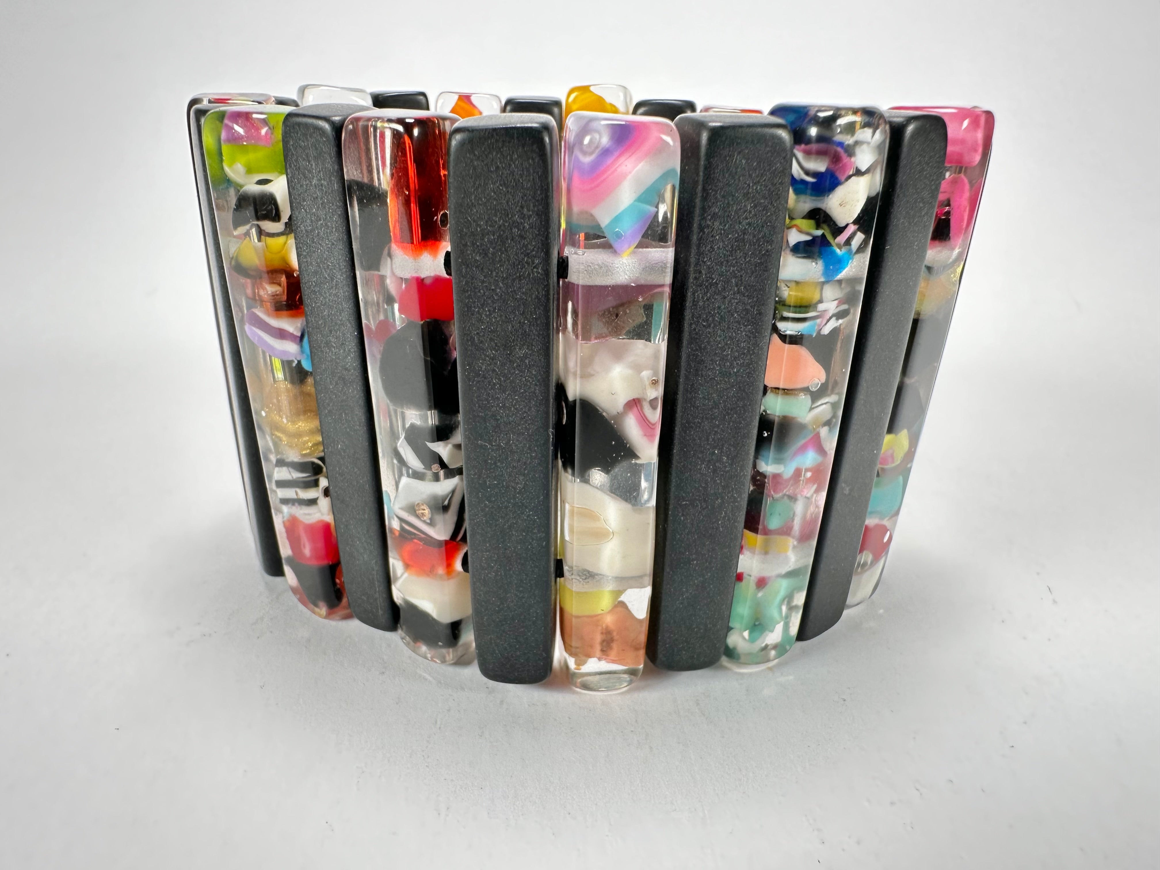 Jackie Brazil "Clarissa" Black & Cascade Thin Rectangles Elasticated Bracelet ( B2335 )