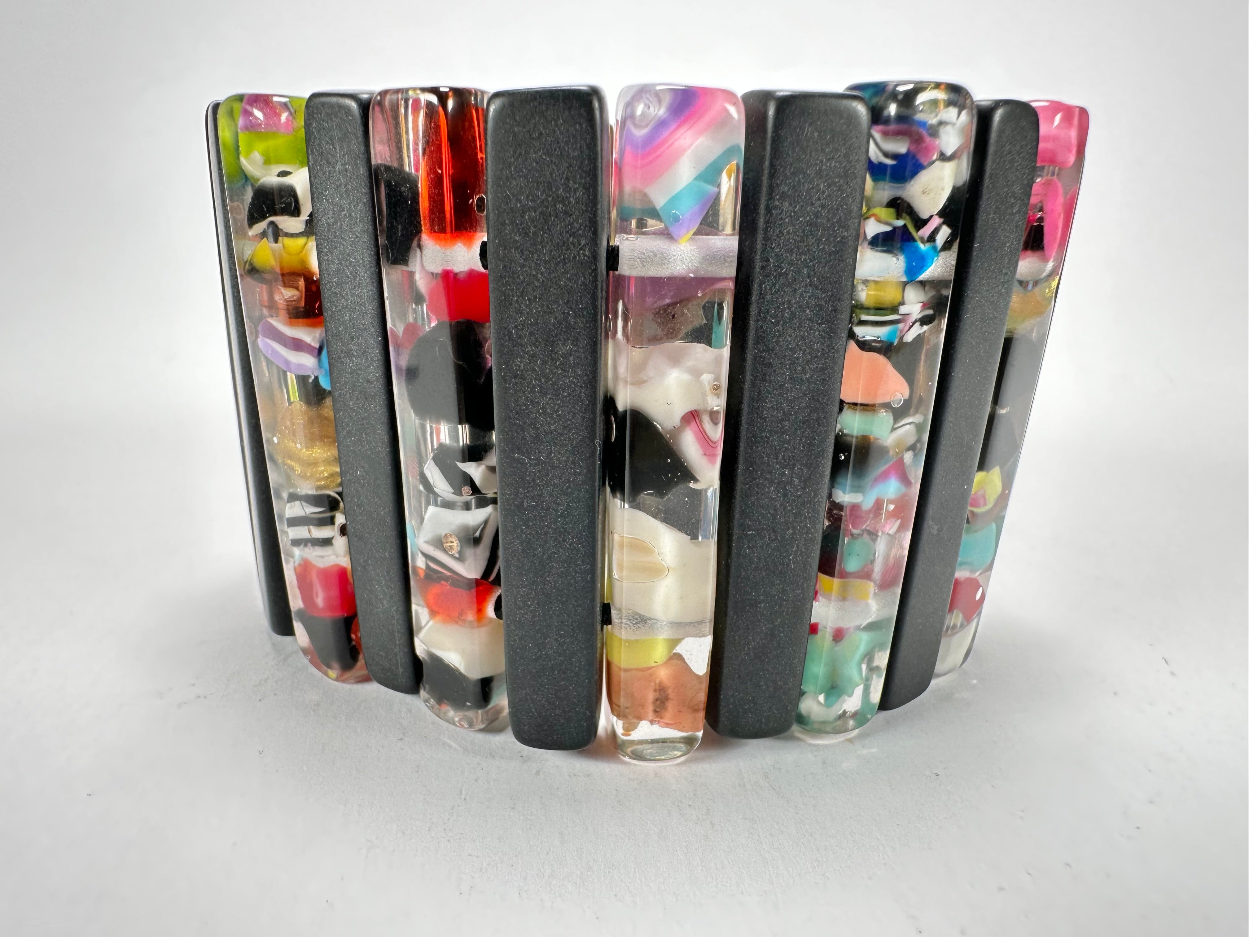 Jackie Brazil "Clarissa" Black & Cascade Thin Rectangles Elasticated Bracelet ( B2335 )