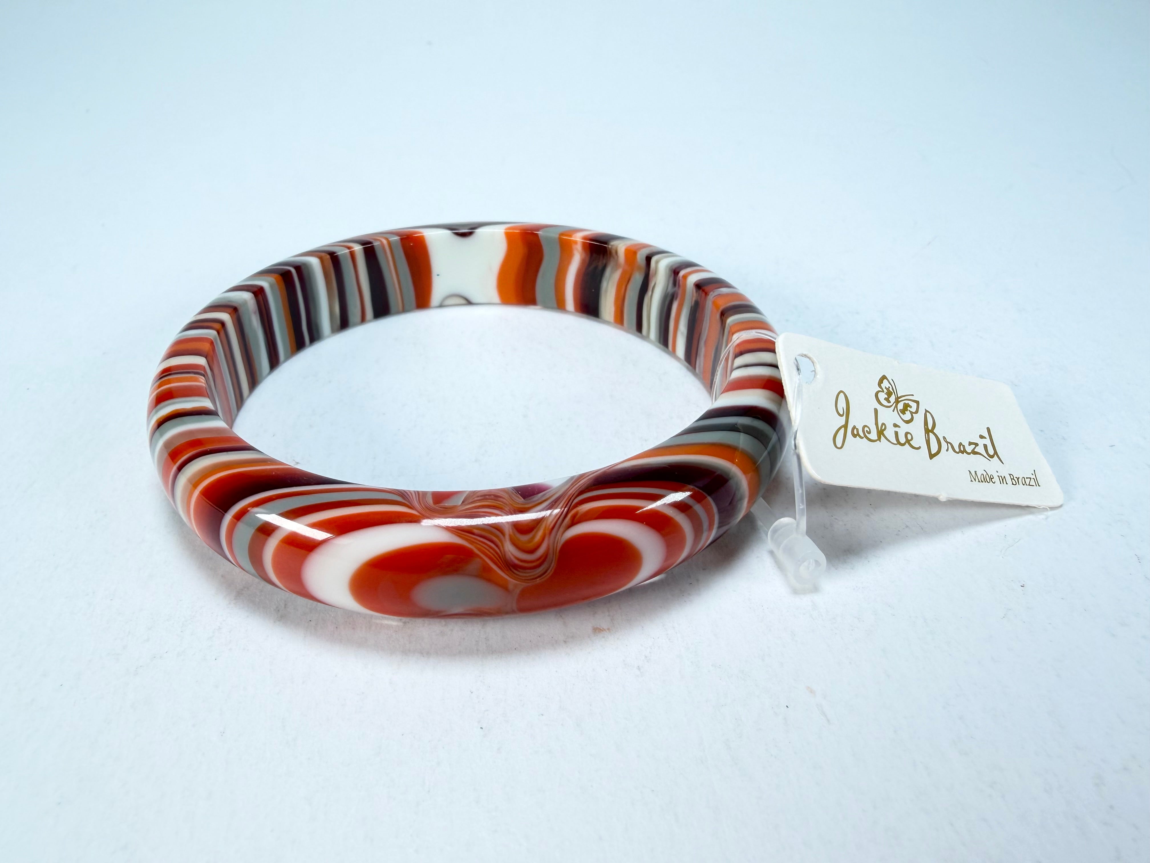 Jackie Brazil "Thin Cat Eye" Liquorice Allsorts with Cat Eye Orange Mix 1.3cm Resin Bangle ( B1151 )