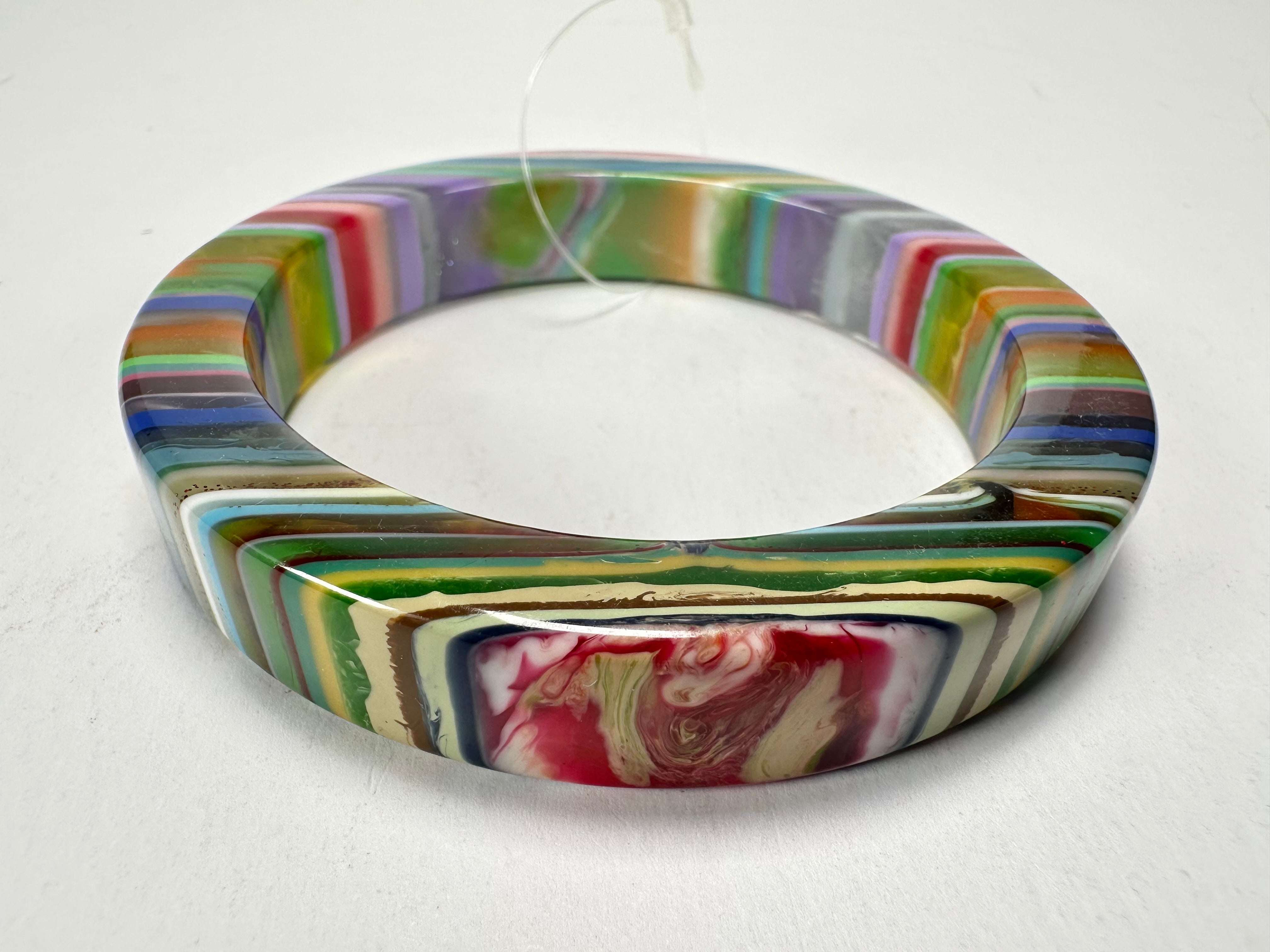 Jackie Brazil "Cat Eye" Liquorice Allsorts with Cat Eye Spring Mix 1.3cm Resin Bangle ( B1034 )