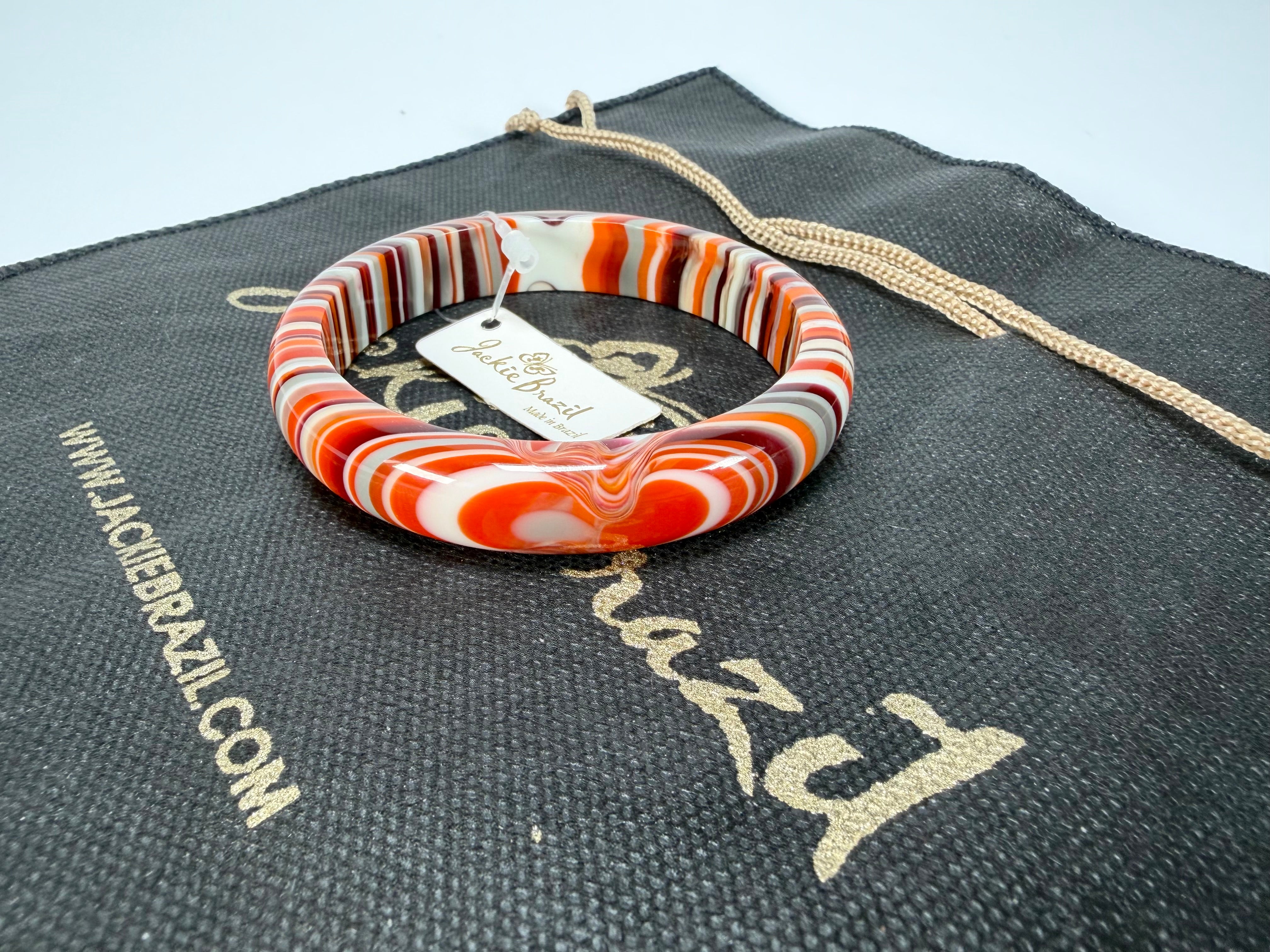 Jackie Brazil "Thin Cat Eye" Liquorice Allsorts with Cat Eye Orange Mix 1.3cm Resin Bangle ( B1151 )