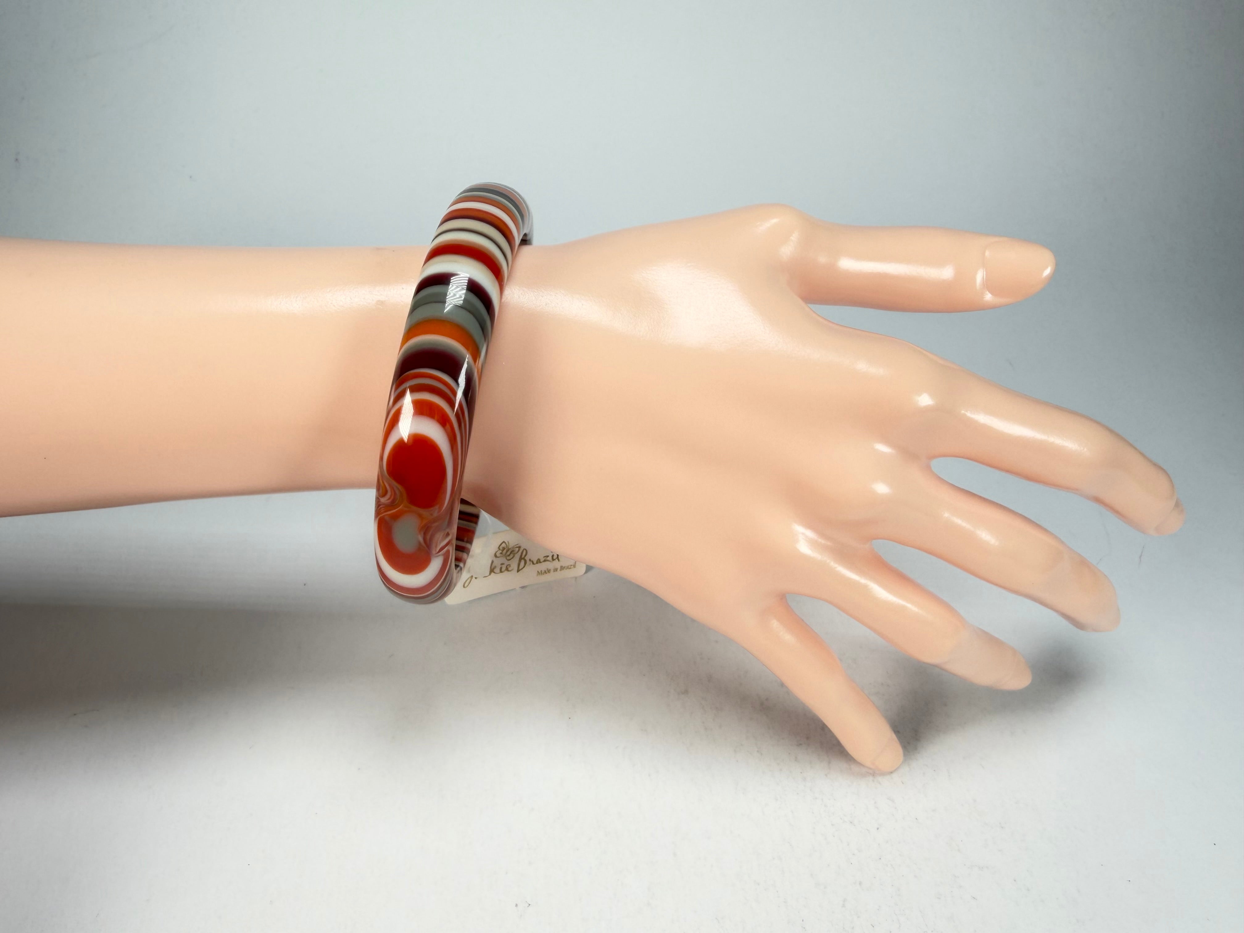 Jackie Brazil "Thin Cat Eye" Liquorice Allsorts with Cat Eye Orange Mix 1.3cm Resin Bangle ( B1151 )