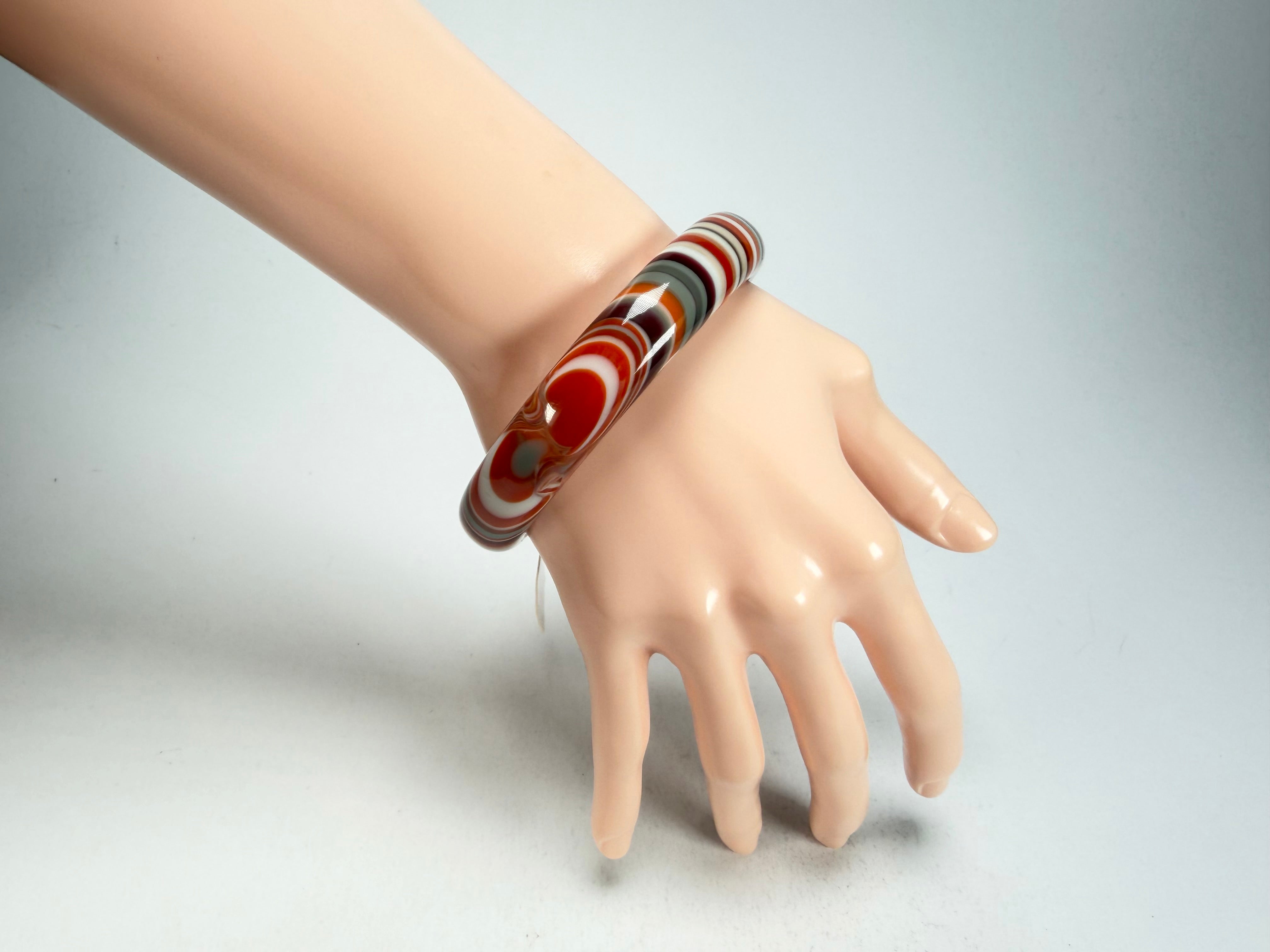 Jackie Brazil "Thin Cat Eye" Liquorice Allsorts with Cat Eye Orange Mix 1.3cm Resin Bangle ( B1151 )
