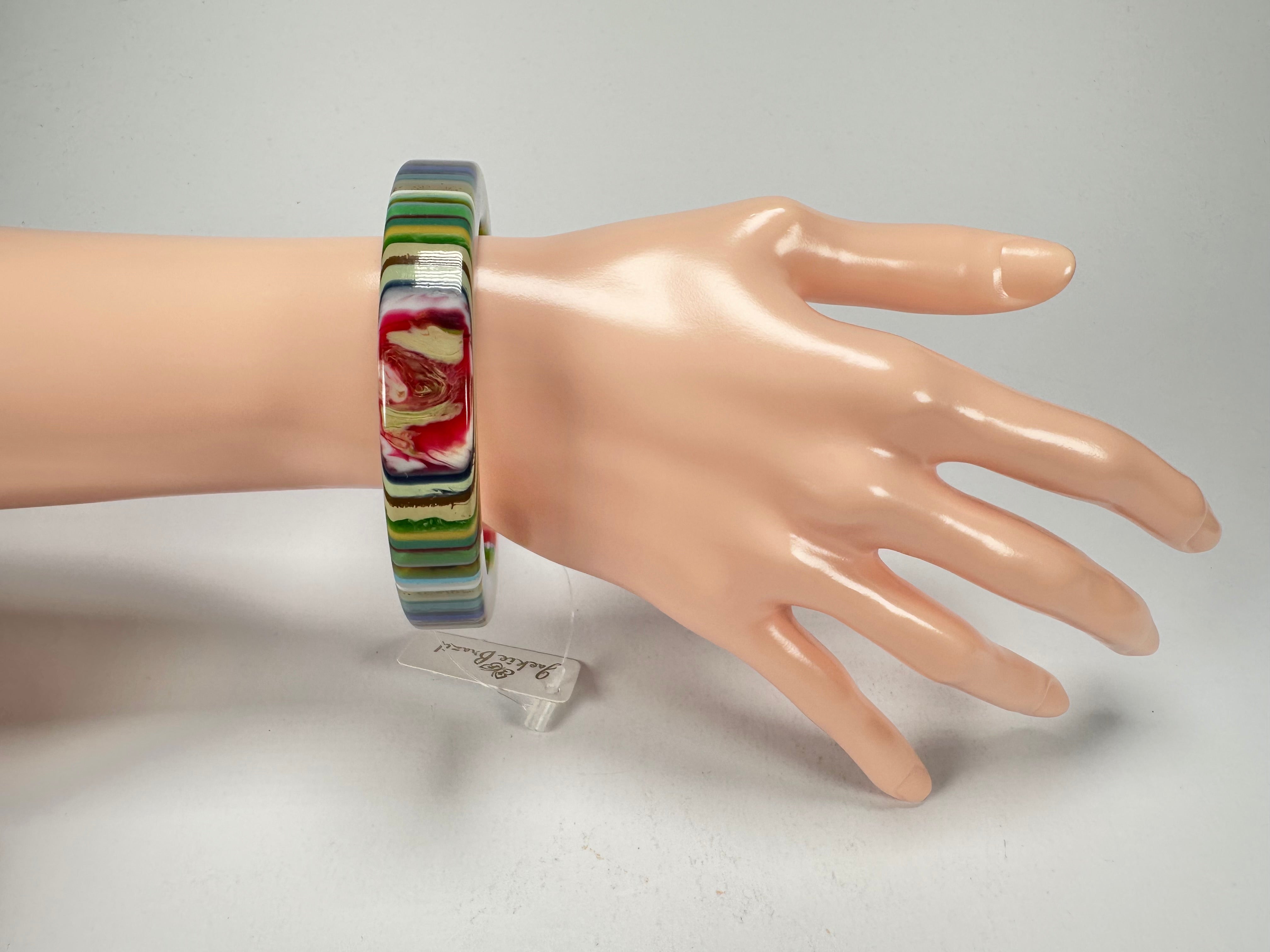 Jackie Brazil "Cat Eye" Liquorice Allsorts with Cat Eye Spring Mix 1.3cm Resin Bangle ( B1034 )