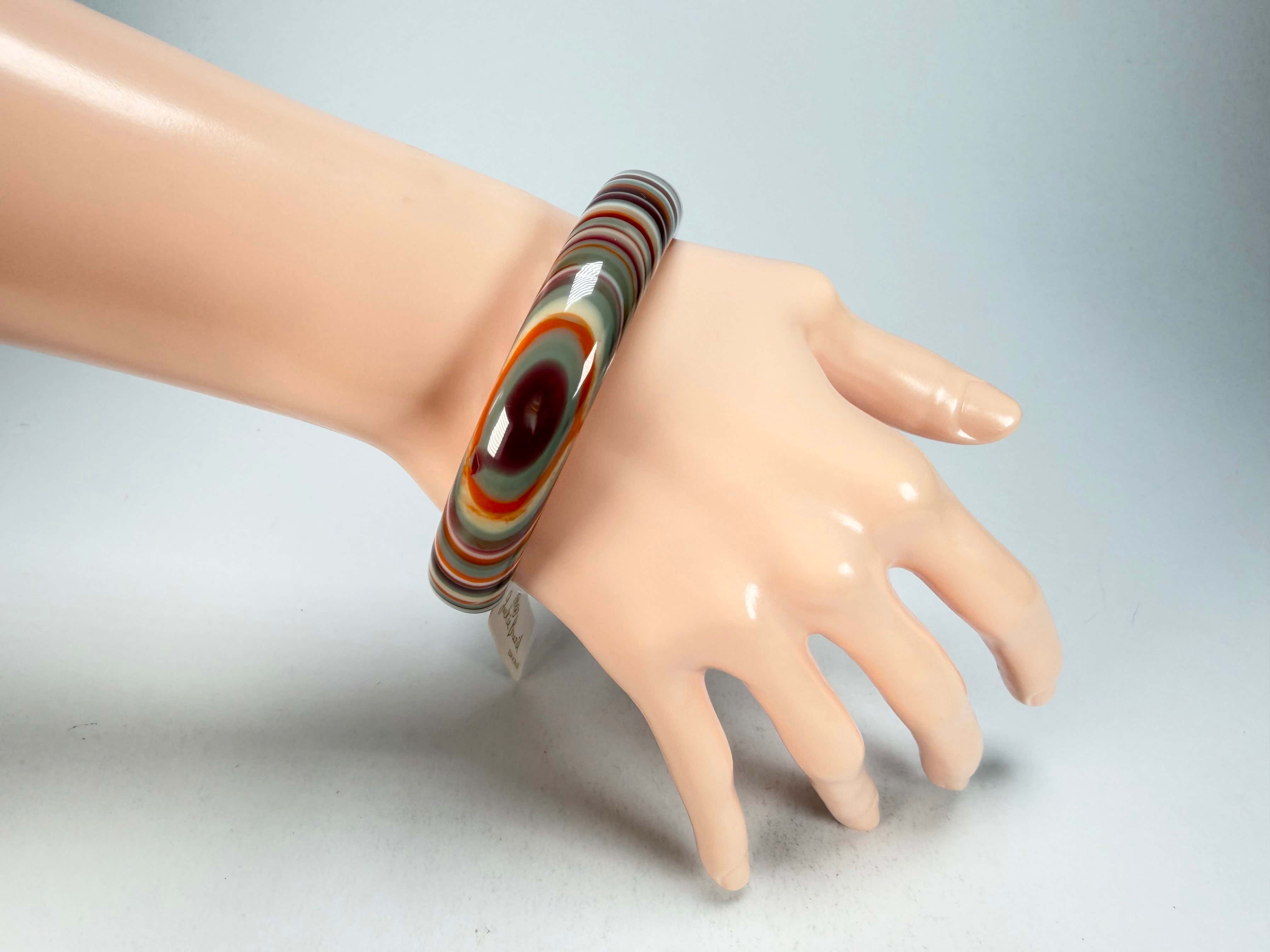 Jackie Brazil "Thin Cat Eye" Liquorice Allsorts with Cat Eye Orange Mix 1.3cm Resin Bangle ( B1151 )
