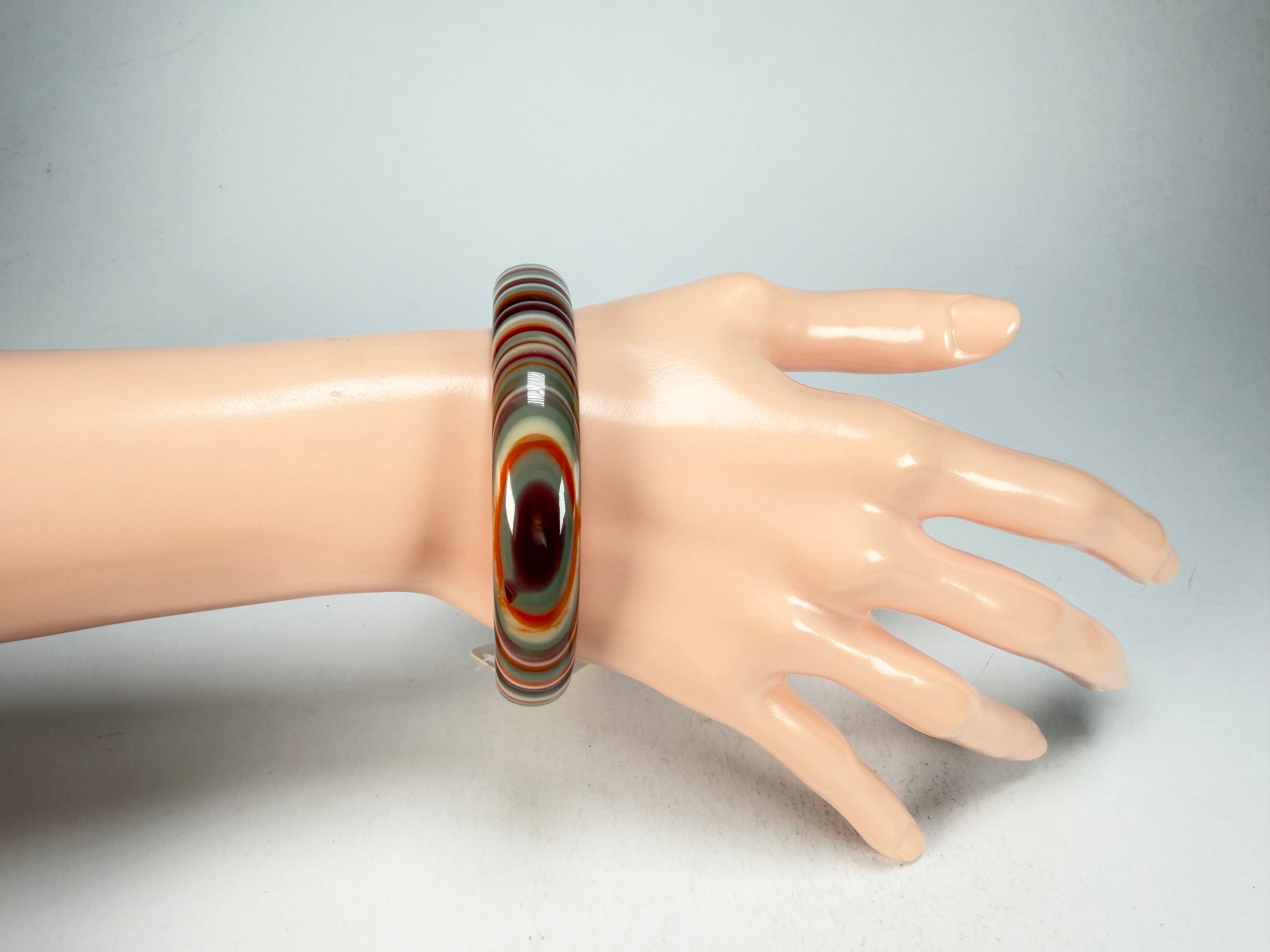 Jackie Brazil "Thin Cat Eye" Liquorice Allsorts with Cat Eye Orange Mix 1.3cm Resin Bangle ( B1151 )