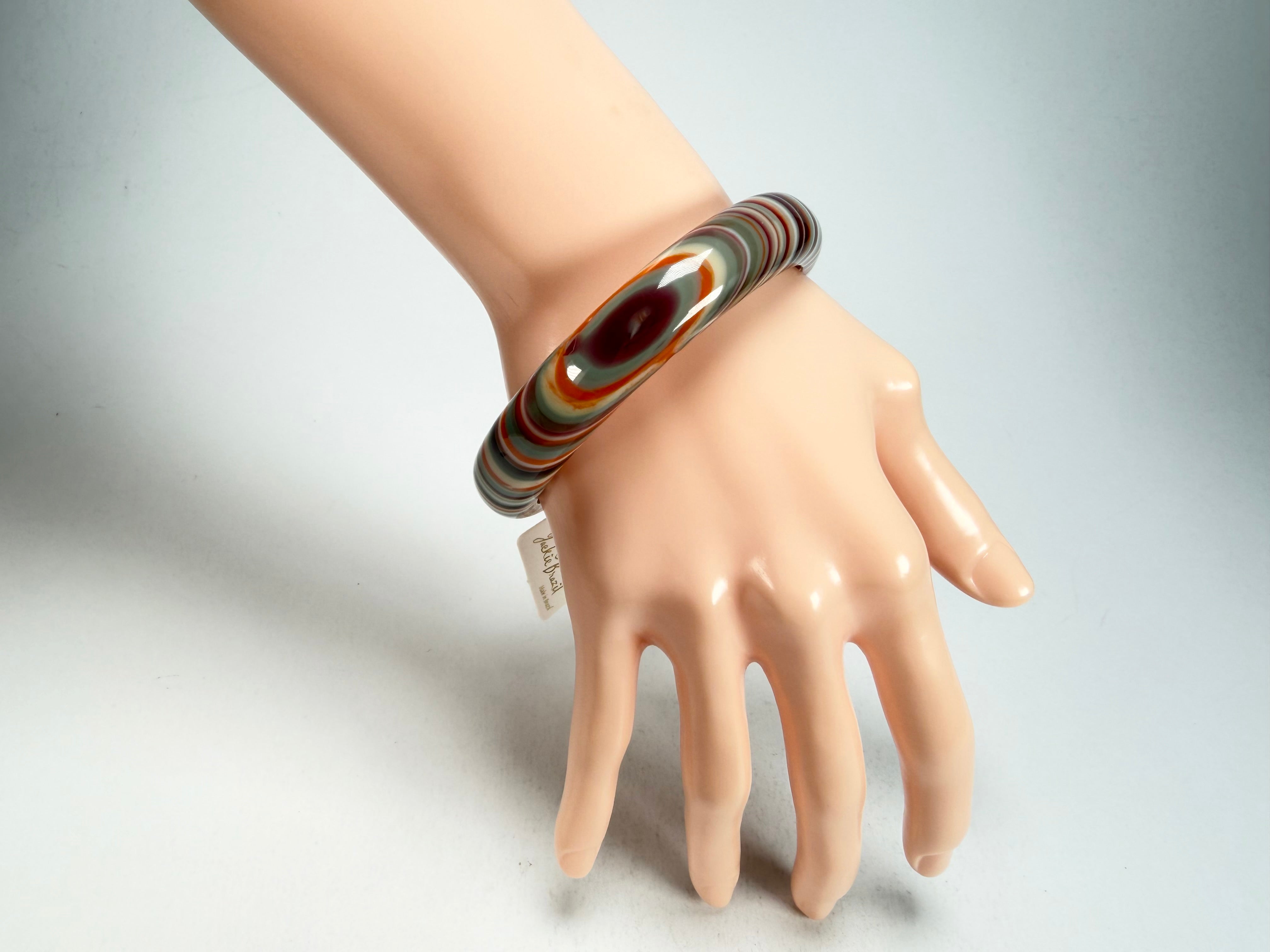 Jackie Brazil "Thin Cat Eye" Liquorice Allsorts with Cat Eye Orange Mix 1.3cm Resin Bangle ( B1151 )