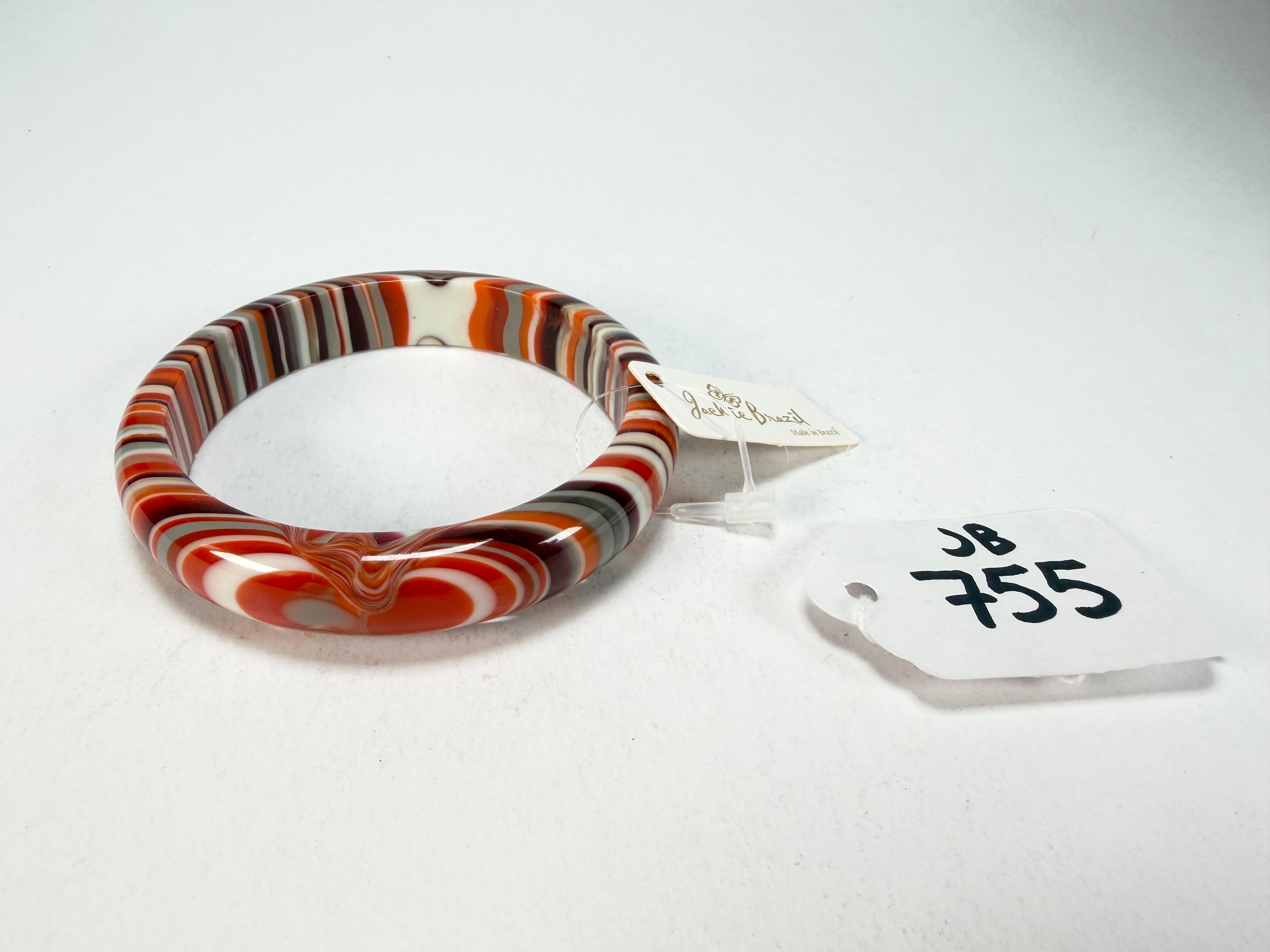 Jackie Brazil "Thin Cat Eye" Liquorice Allsorts with Cat Eye Orange Mix 1.3cm Resin Bangle ( B1151 )