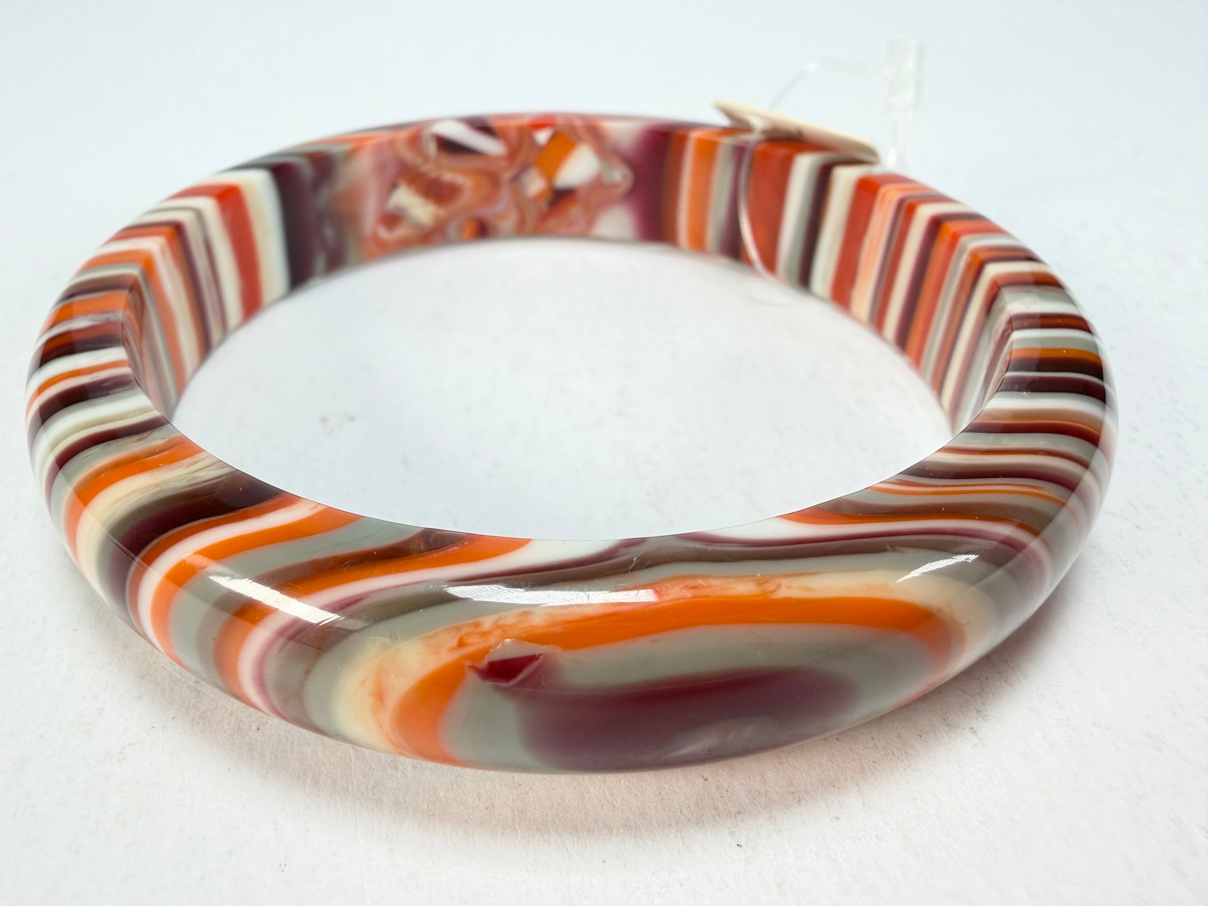 Jackie Brazil "Thin Cat Eye" Liquorice Allsorts with Cat Eye Orange Mix 1.3cm Resin Bangle ( B1151 )