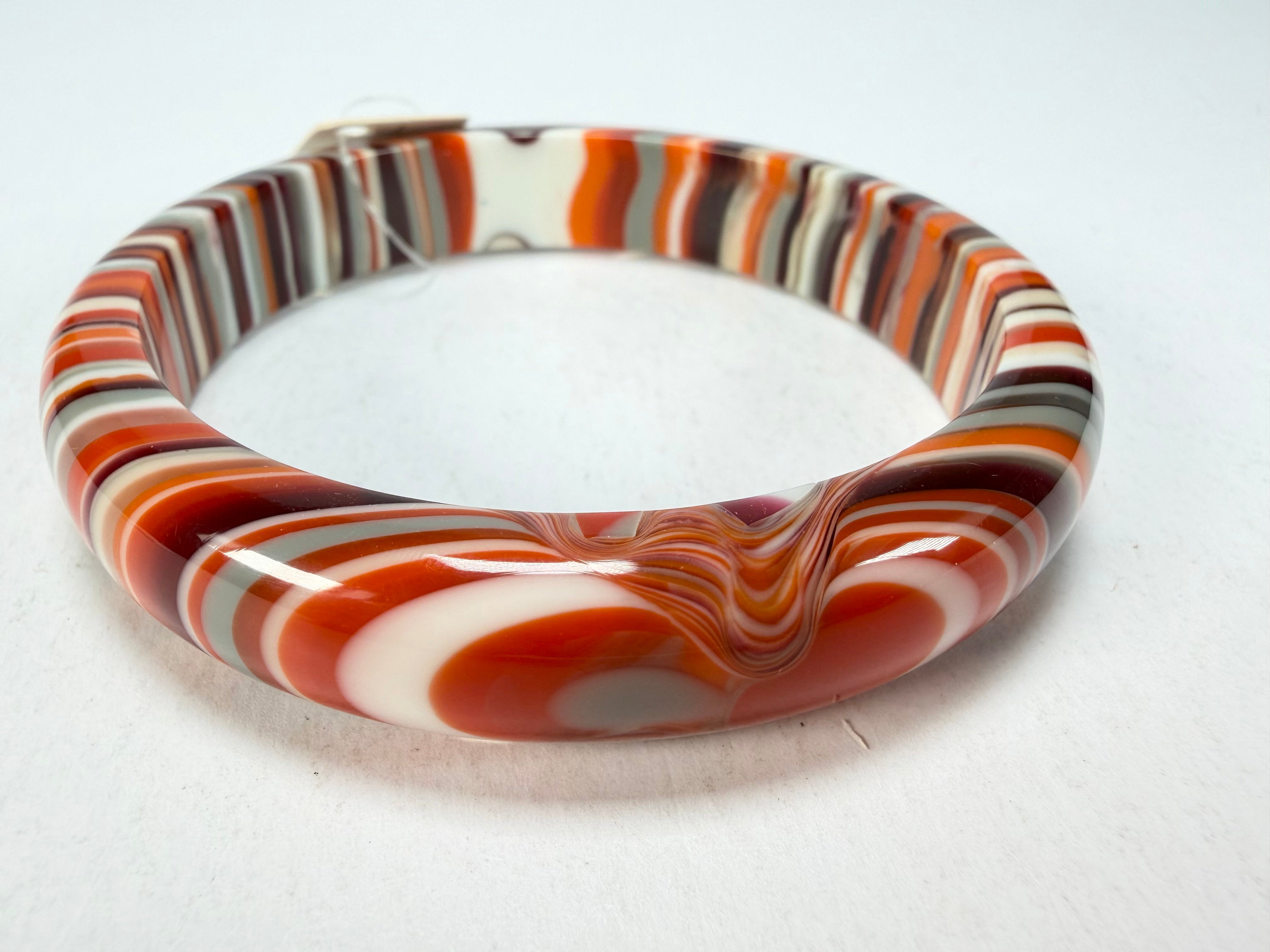 Jackie Brazil "Thin Cat Eye" Liquorice Allsorts with Cat Eye Orange Mix 1.3cm Resin Bangle ( B1151 )