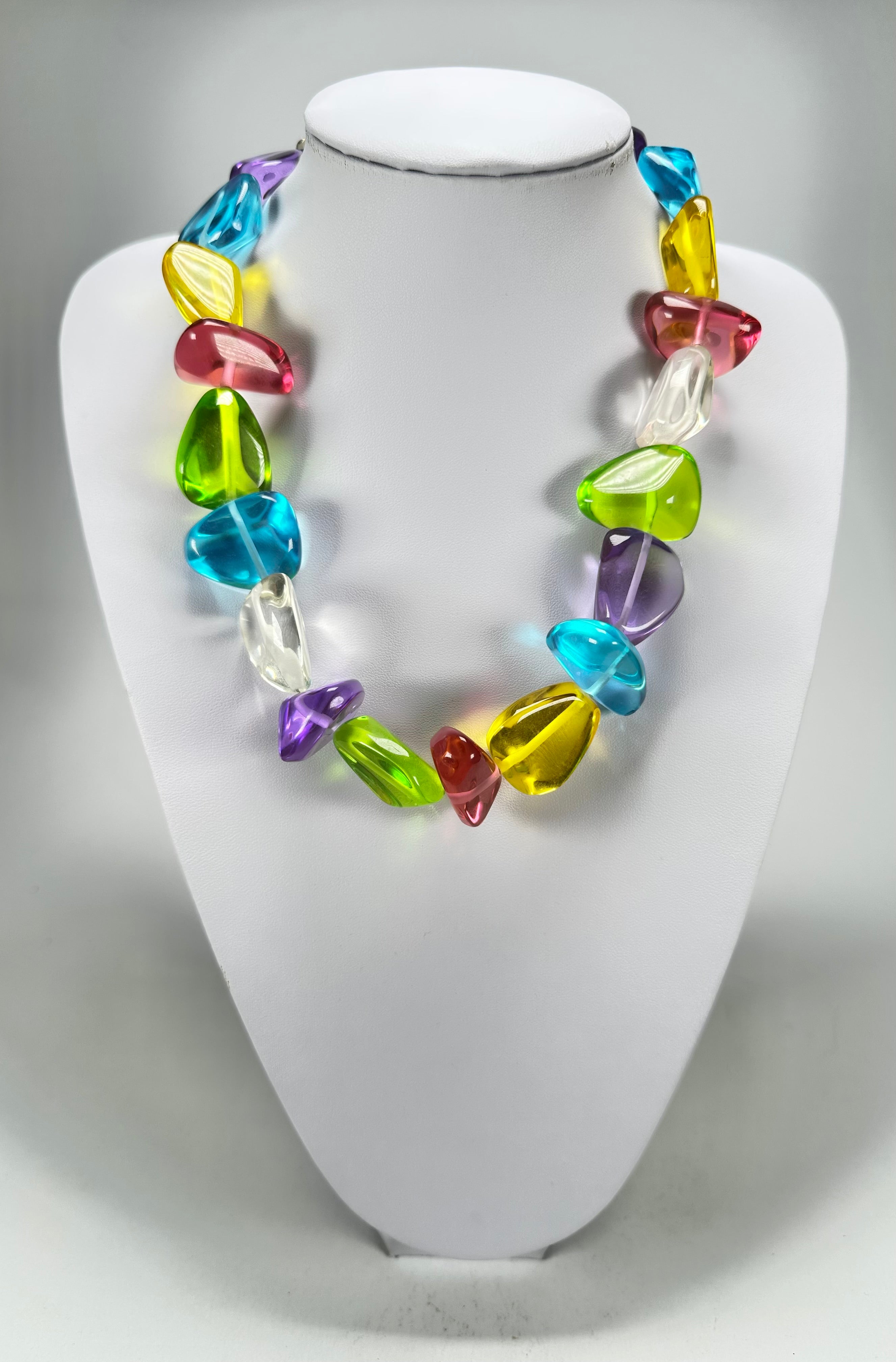 Jackie Brazil "Diamonds" Transparent Paris Mix Flintstone Bone 55cm Necklace ( N0061 )