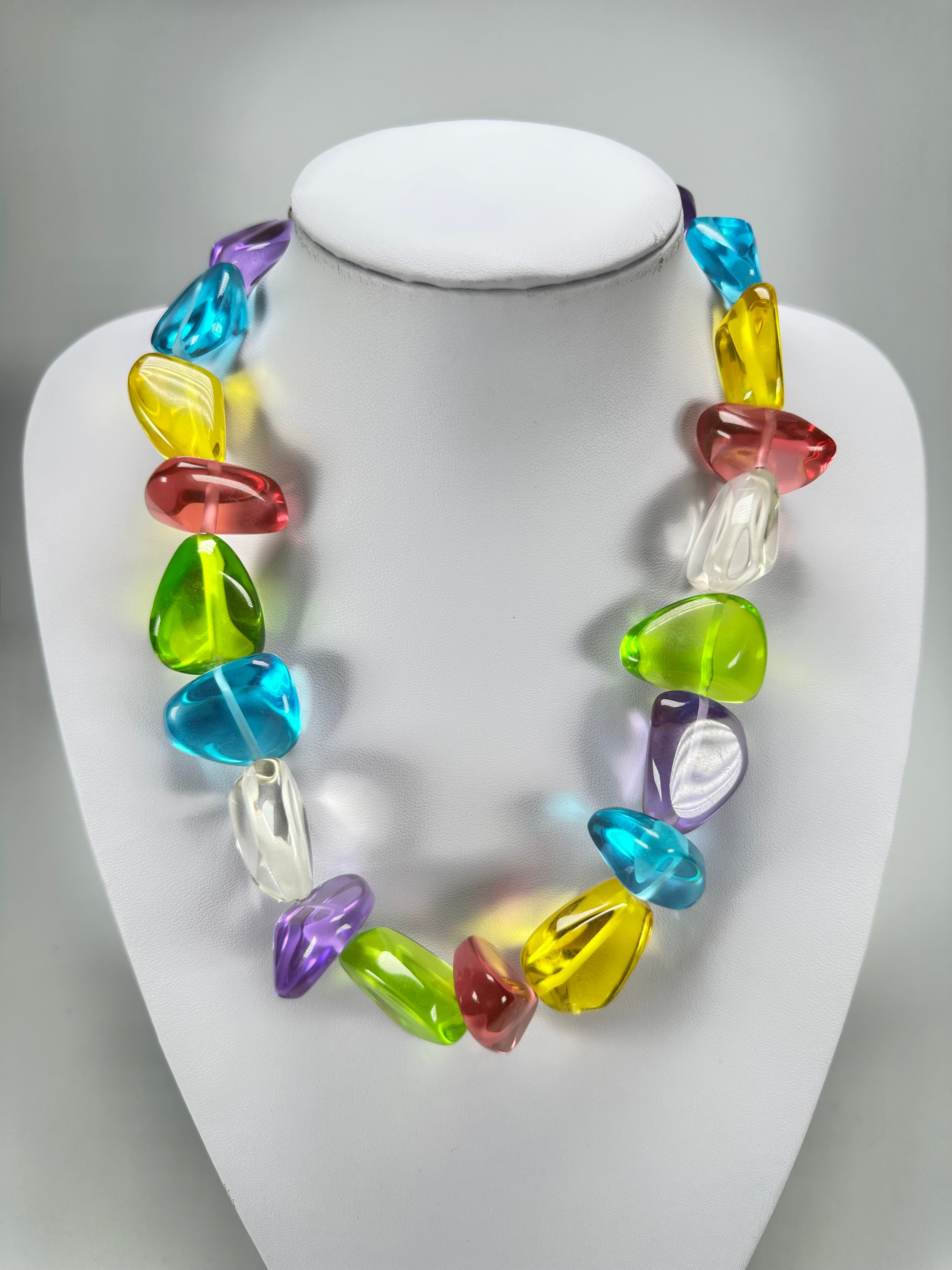 Jackie Brazil "Diamonds" Transparent Paris Mix Flintstone Bone 55cm Necklace ( N0061 )