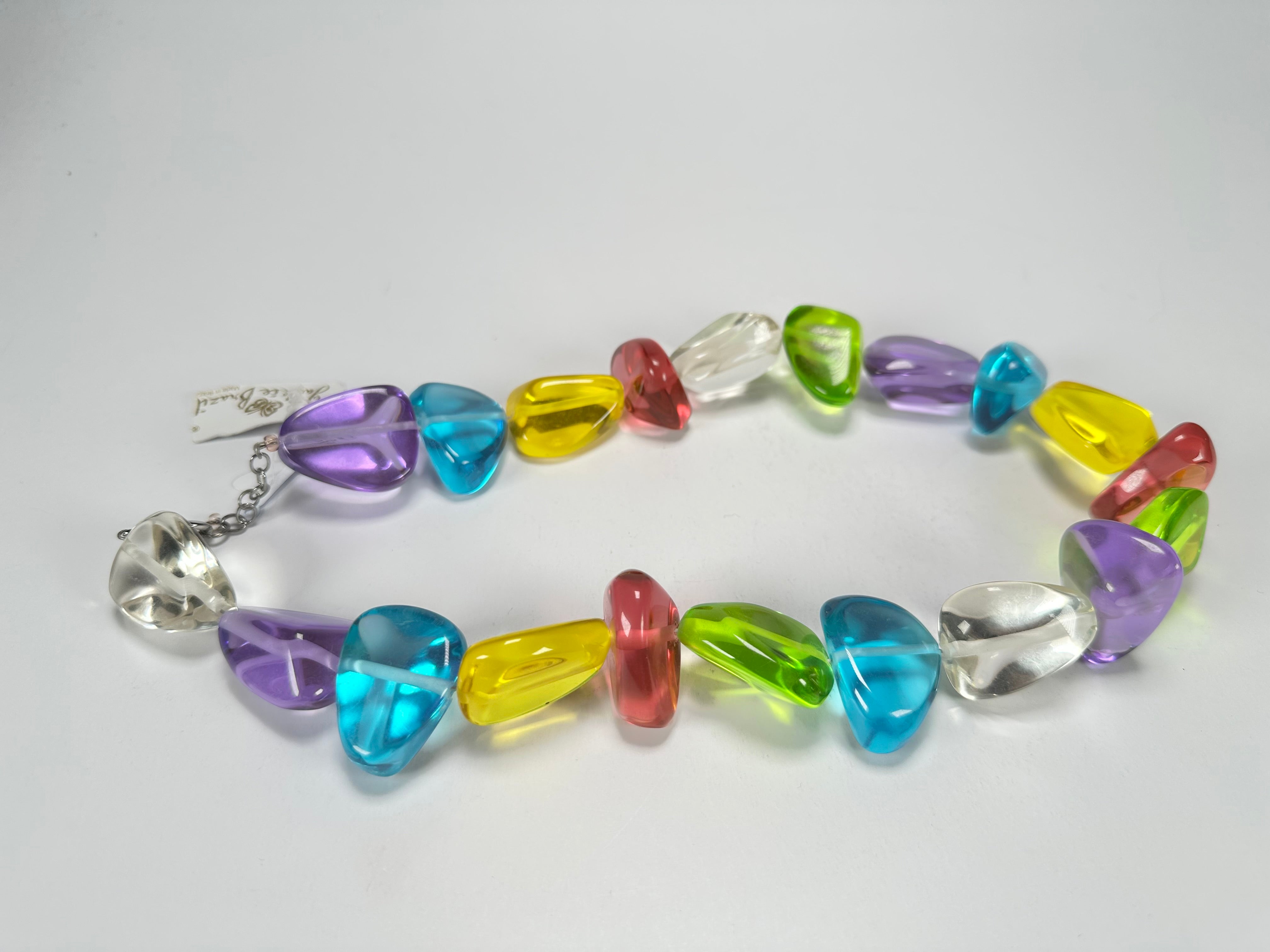 Jackie Brazil "Diamonds" Transparent Paris Mix Flintstone Bone 55cm Necklace ( N0061 )
