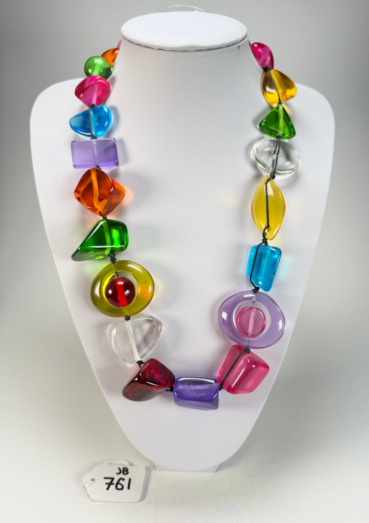 Jackie Brazil "Indiana" Transparent Carnaval Mix Multi-Bead Medium Resin 70cm Necklace ( N0033 )