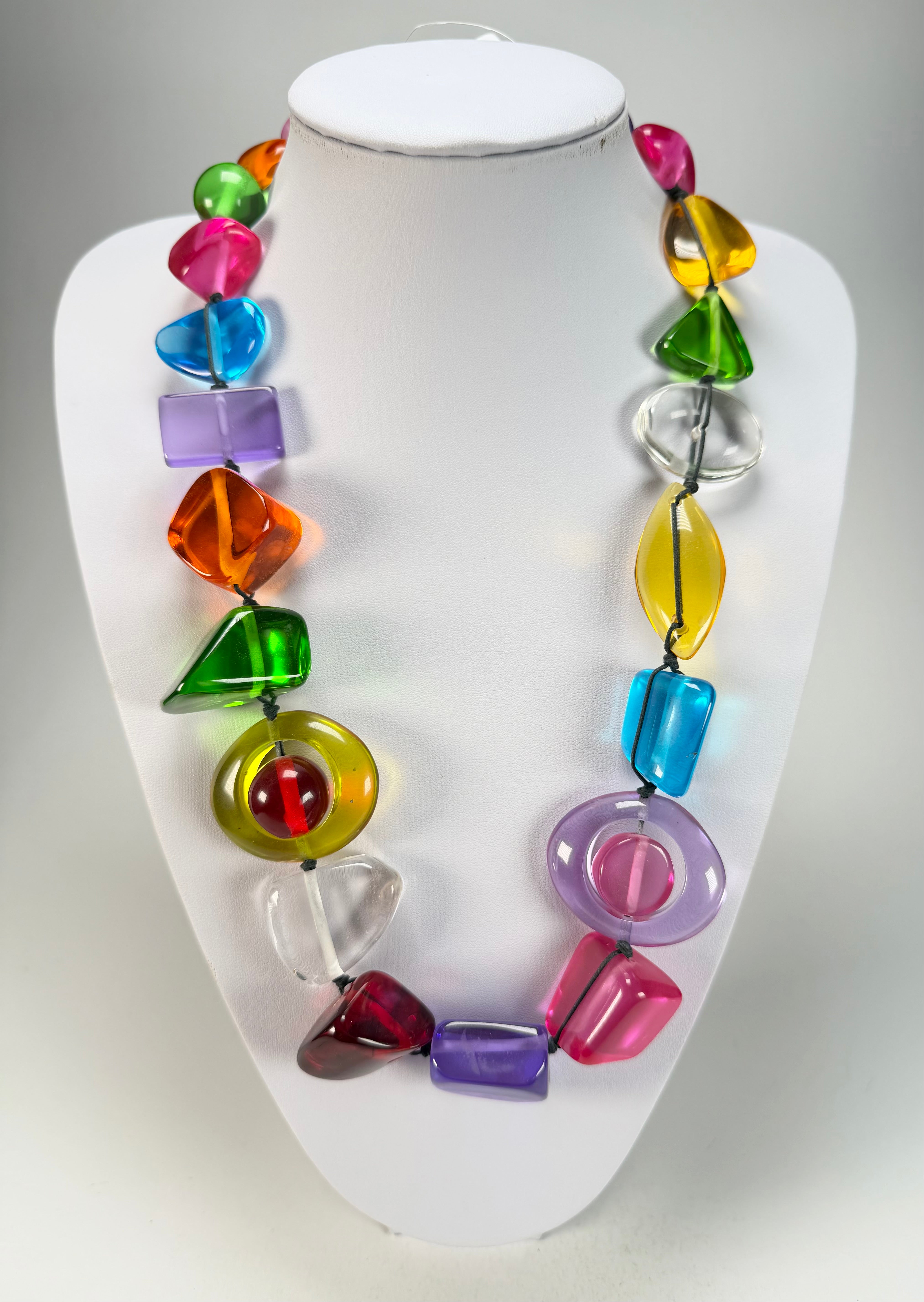 Jackie Brazil "Indiana" Transparent Carnaval Mix Multi-Bead Medium Resin 70cm Necklace ( N0033 )