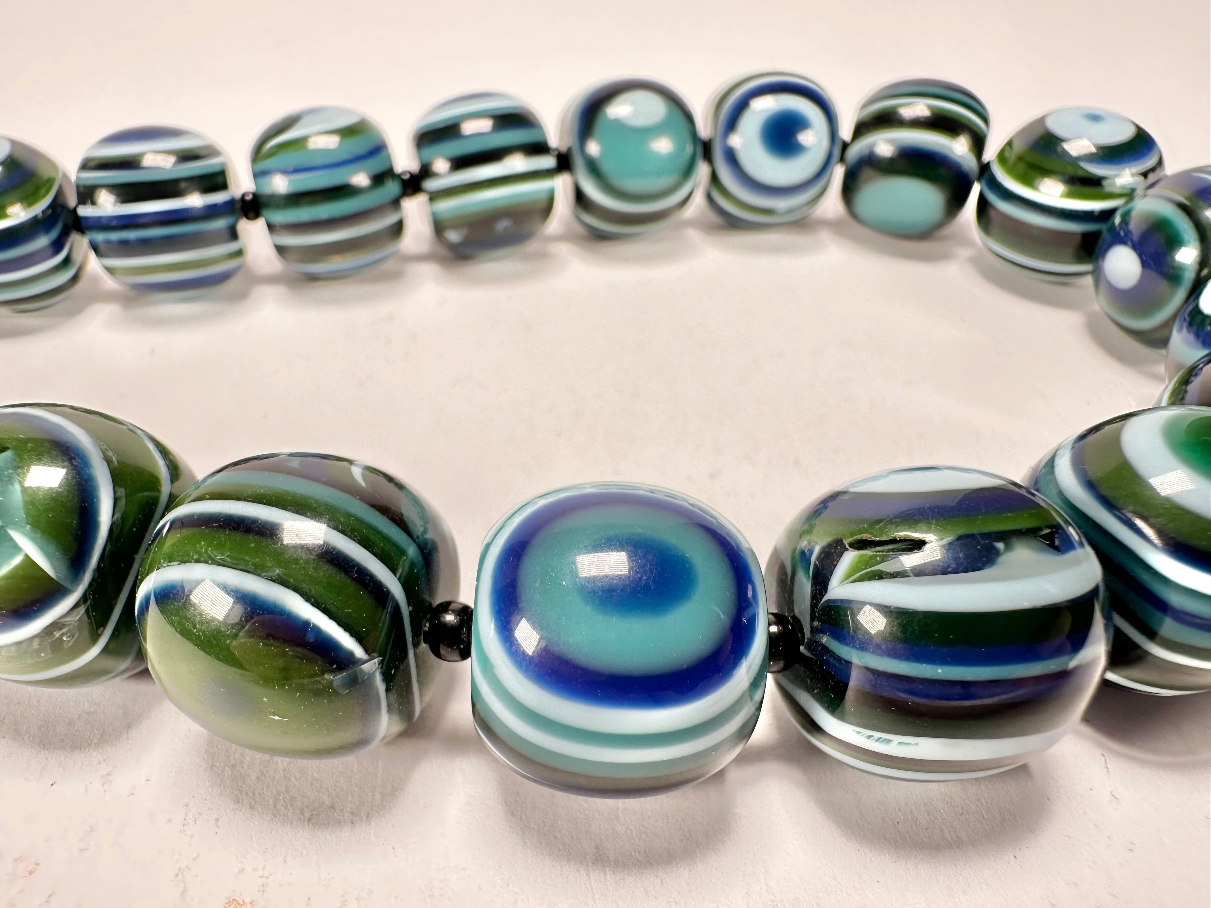 Jackie Brazil "Cat Eyes" Blue Mix Liquorice Balls Resin Necklace 50cm ( N0894 )