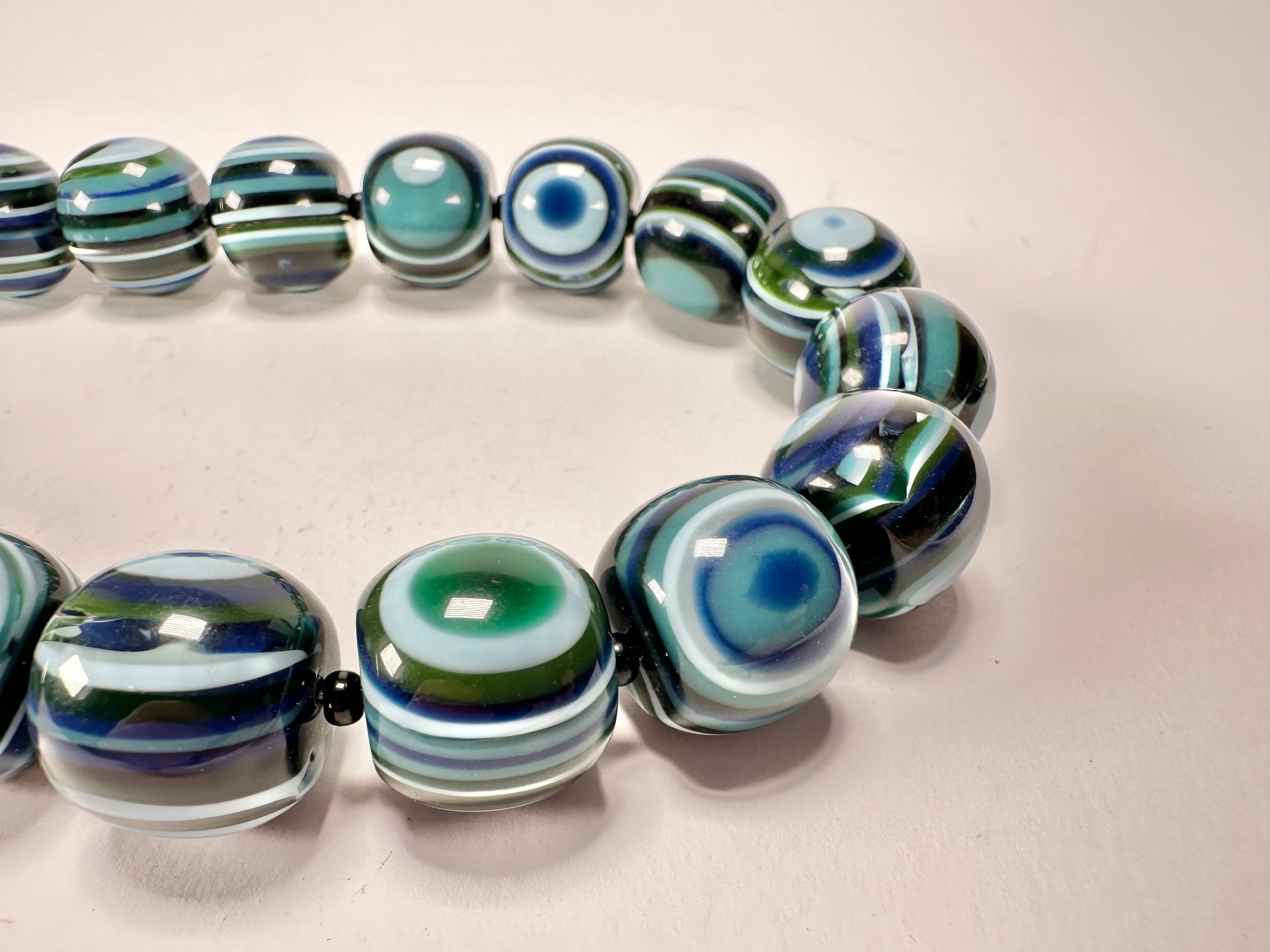 Jackie Brazil "Cat Eyes" Blue Mix Liquorice Balls Resin Necklace 50cm ( N0894 )