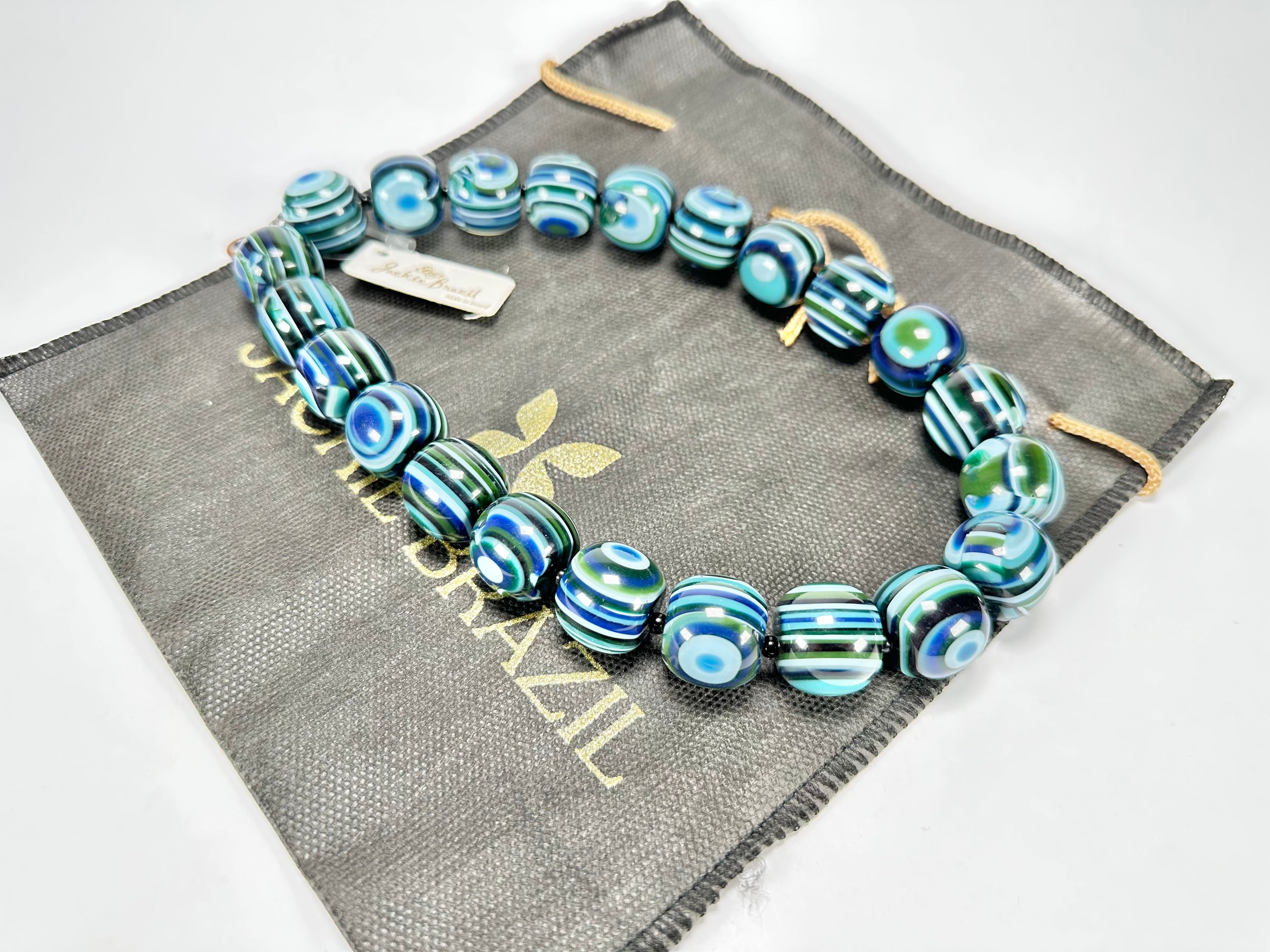 Jackie Brazil "Cat Eyes" Blue Mix Liquorice Balls Resin Necklace 50cm ( N0894 )