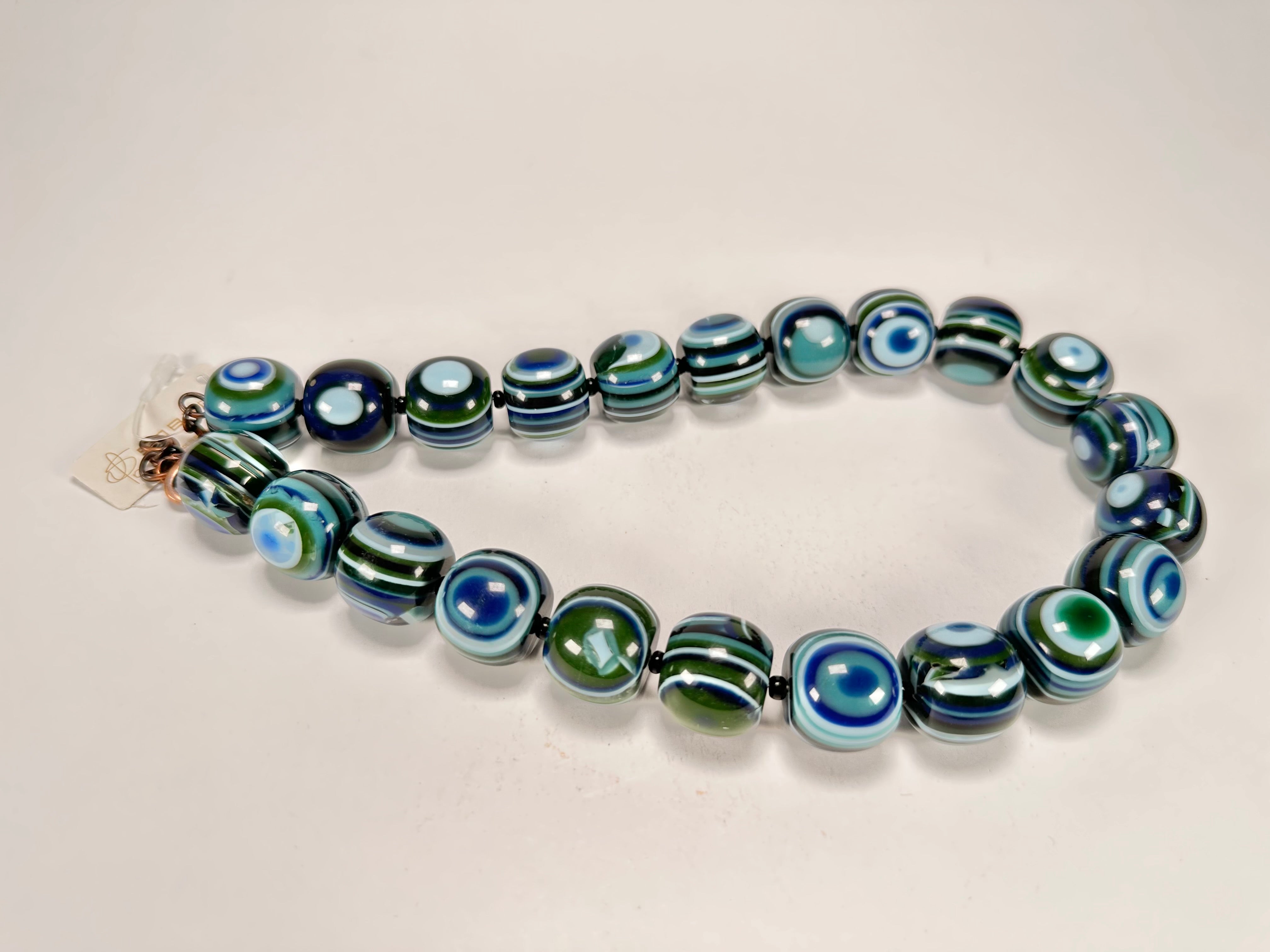 Jackie Brazil "Cat Eyes" Blue Mix Liquorice Balls Resin Necklace 50cm ( N0894 )