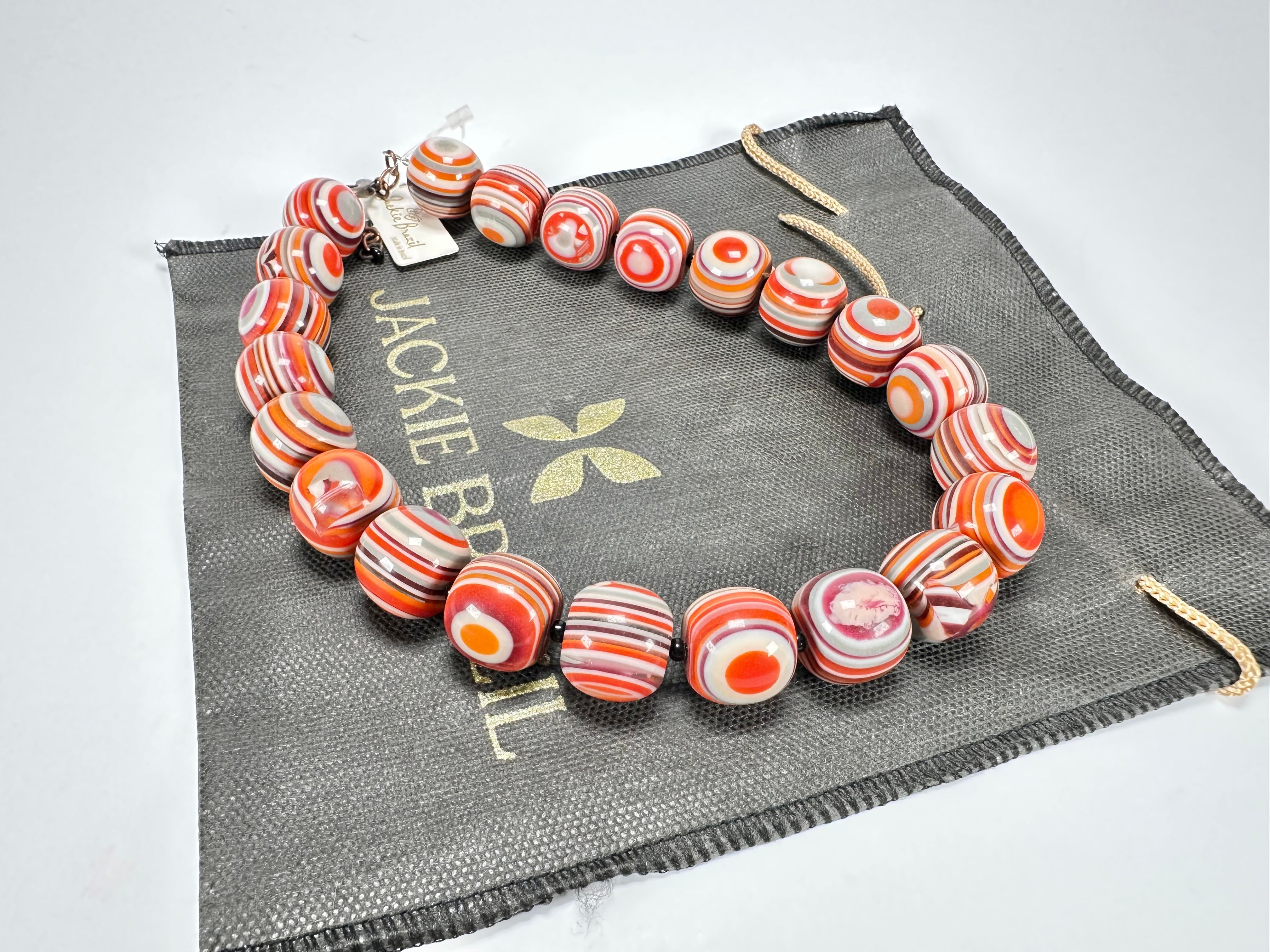 Jackie Brazil "Cat Eyes" Orange Mix Liquorice Balls Resin Necklace 50cm ( N0894 )