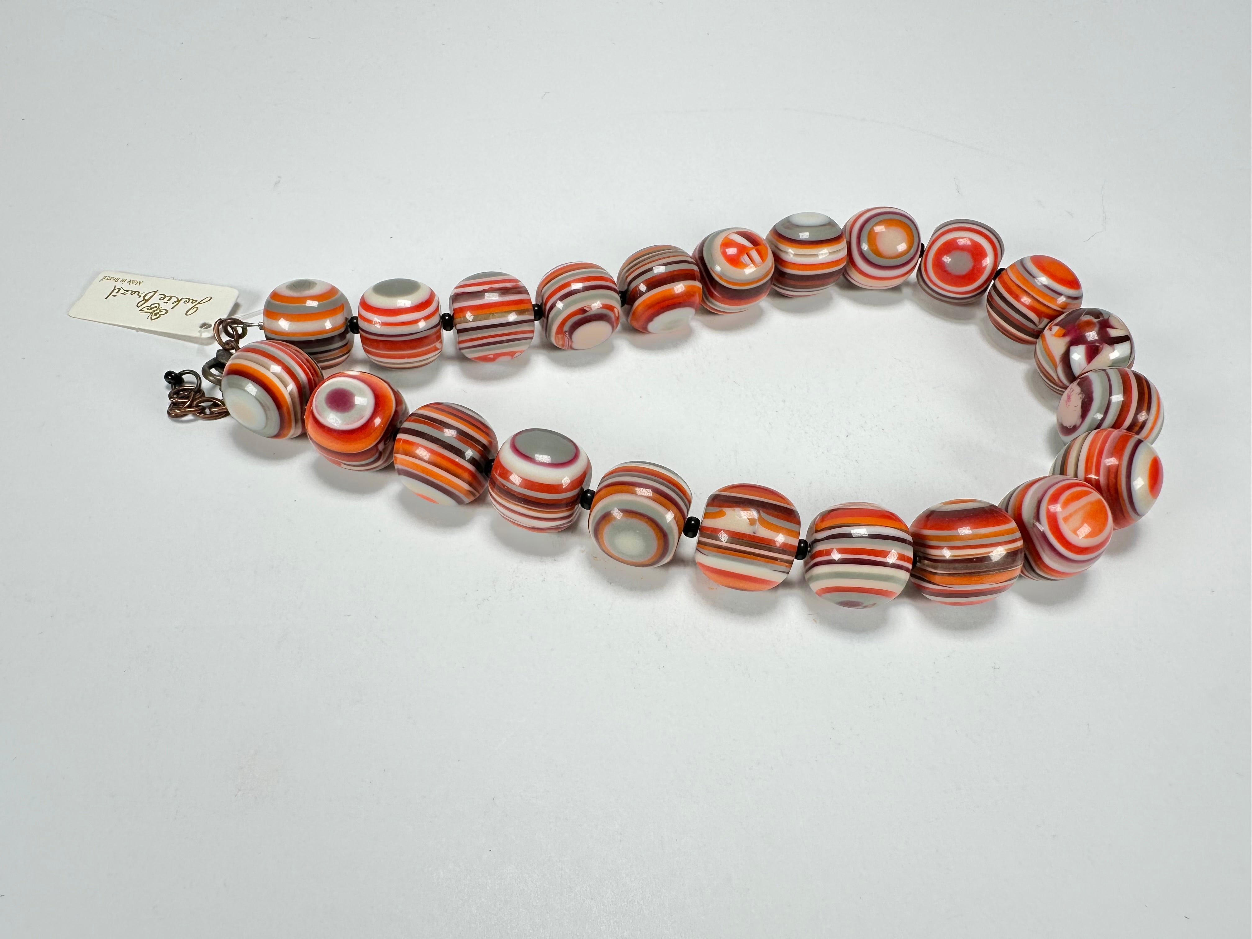 Jackie Brazil "Cat Eyes" Orange Mix Liquorice Balls Resin Necklace 50cm ( N0894 )