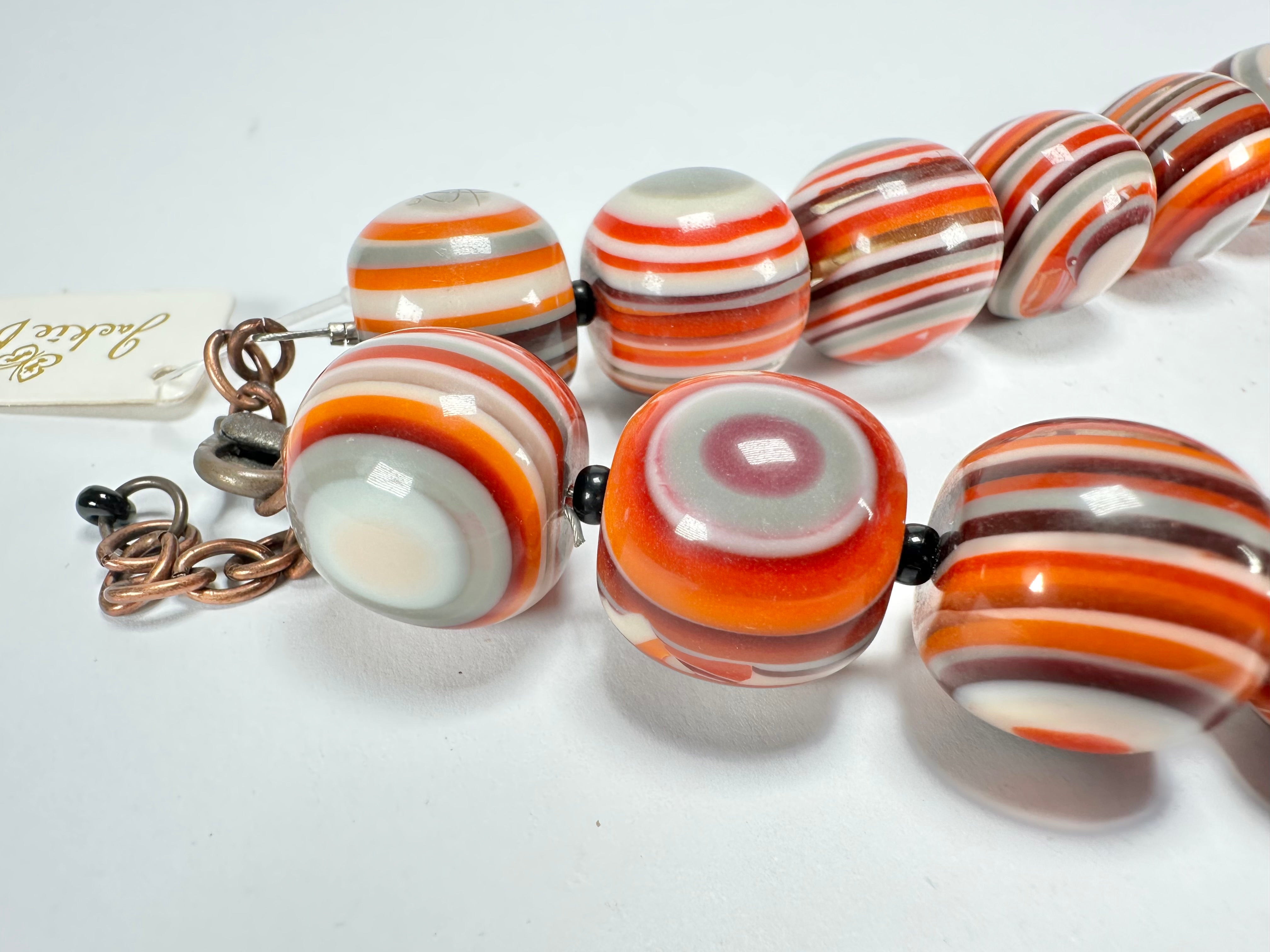 Jackie Brazil "Cat Eyes" Orange Mix Liquorice Balls Resin Necklace 50cm ( N0894 )