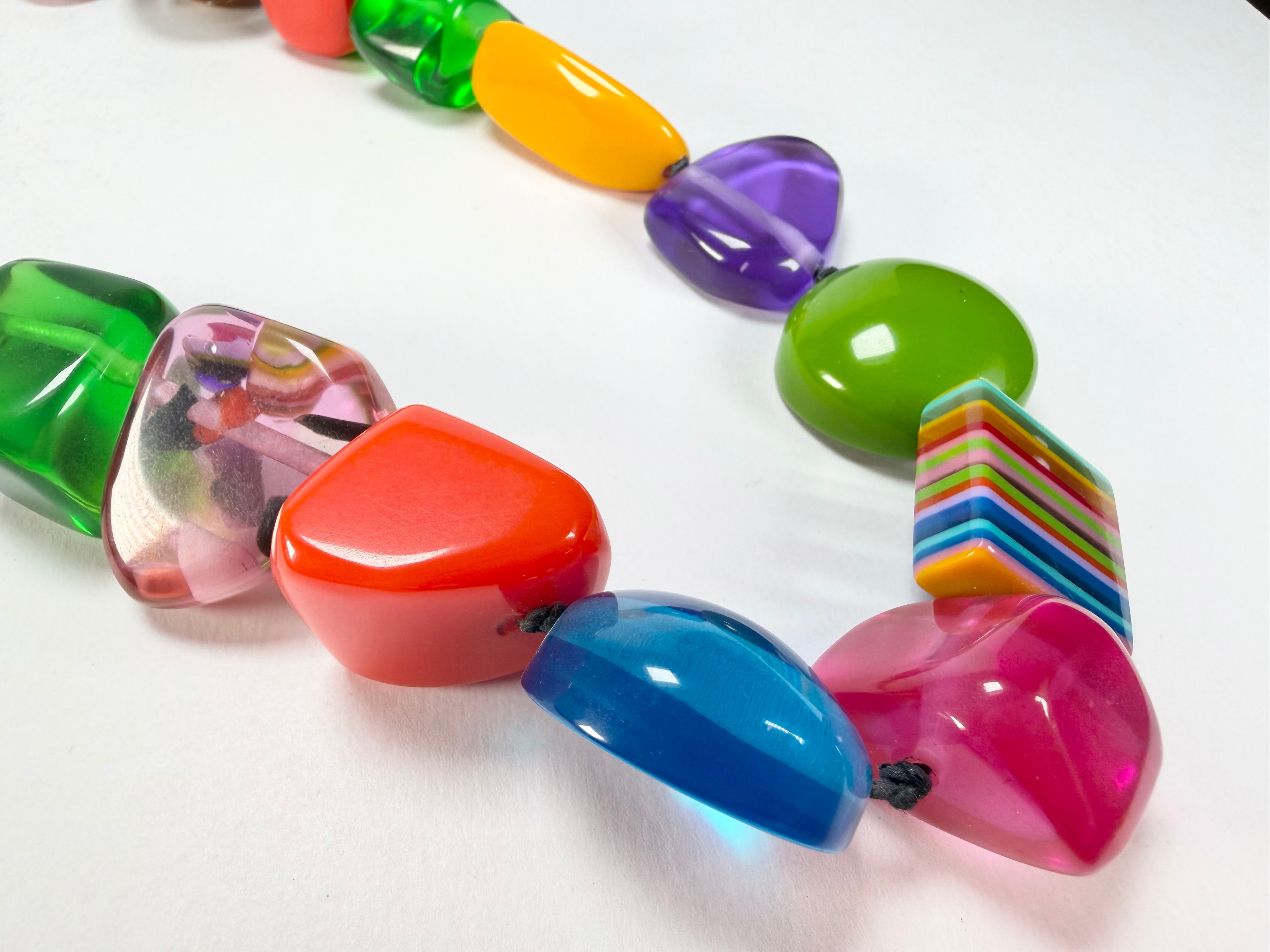 Jackie Brazil "Indiana" Mix Colours Multi-Bead Long Resin 110cm Necklace ( N0038 )