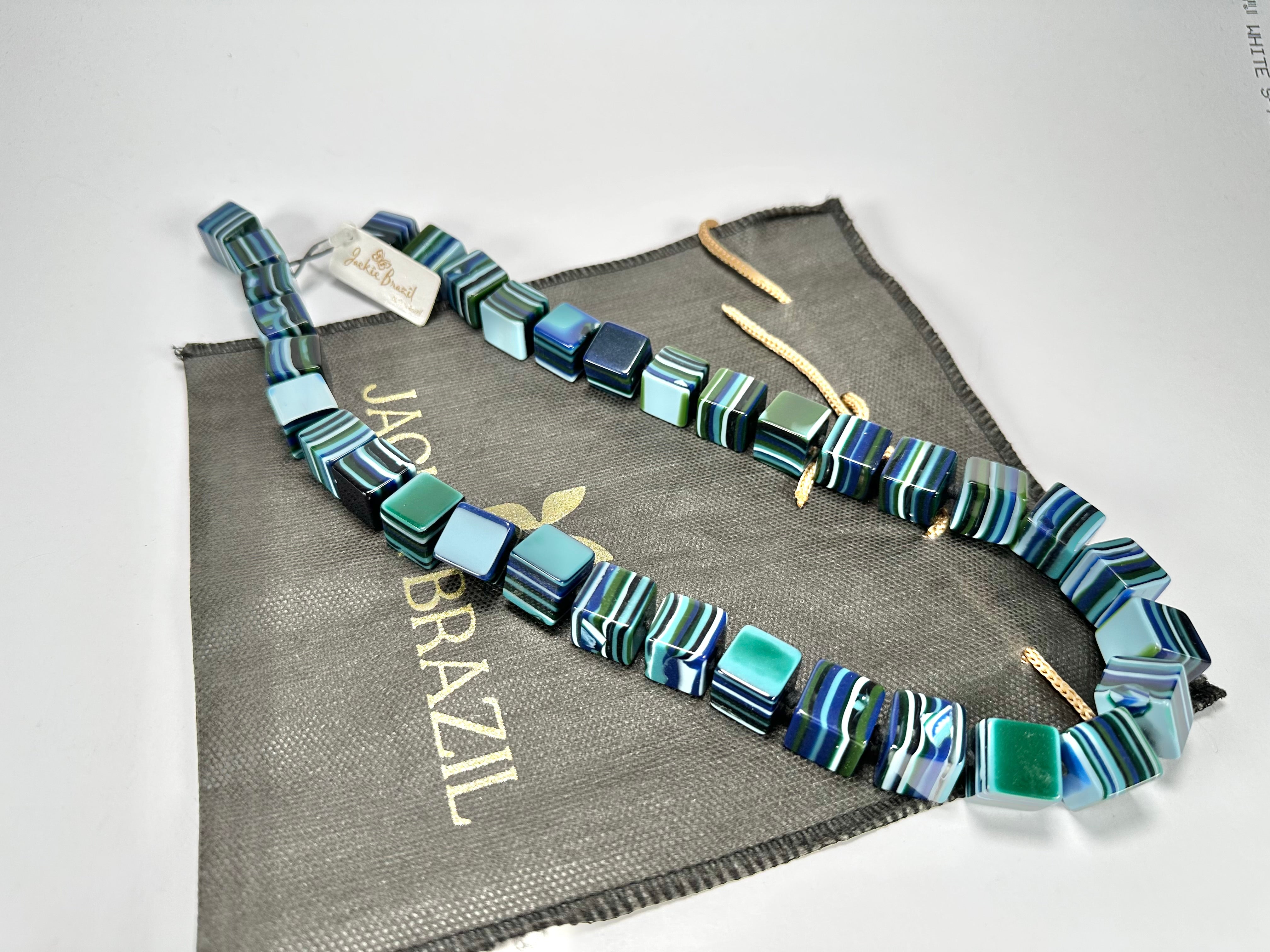 Jackie Brazil "POP" Liquorice Blue Mix Small Cubes 65cm Necklace ( N0046 )